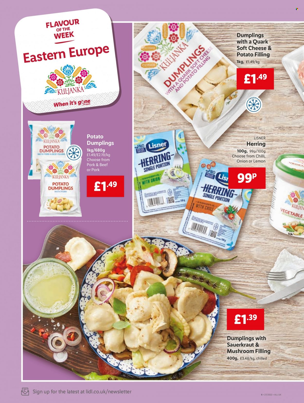 thumbnail - Lidl offer  - 07/07/2022 - 13/07/2022 - Sales products - onion, herring, dumplings, soft cheese, sauerkraut. Page 4.
