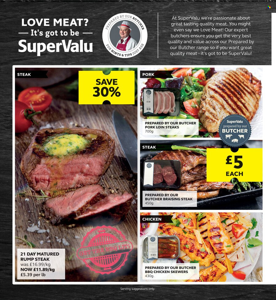 thumbnail - SuperValu offer  - 04/07/2022 - 23/07/2022 - Sales products - beef meat, steak, rump steak, pork loin, pork meat. Page 2.
