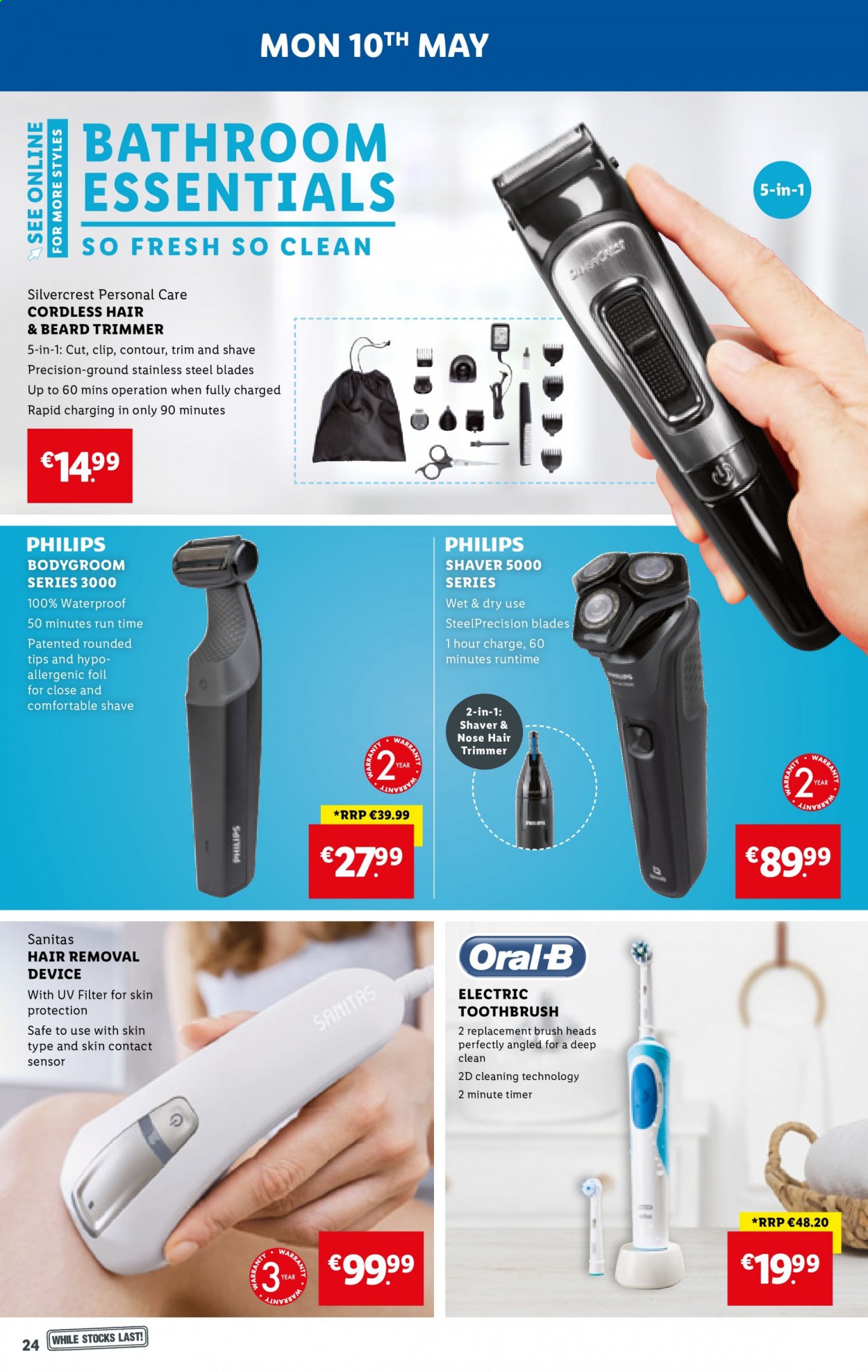thumbnail - Lidl offer  - 06.05.2021 - 12.05.2021 - Sales products - SilverCrest, toothbrush, hair removal, shaver, trimmer, electric toothbrush. Page 24.