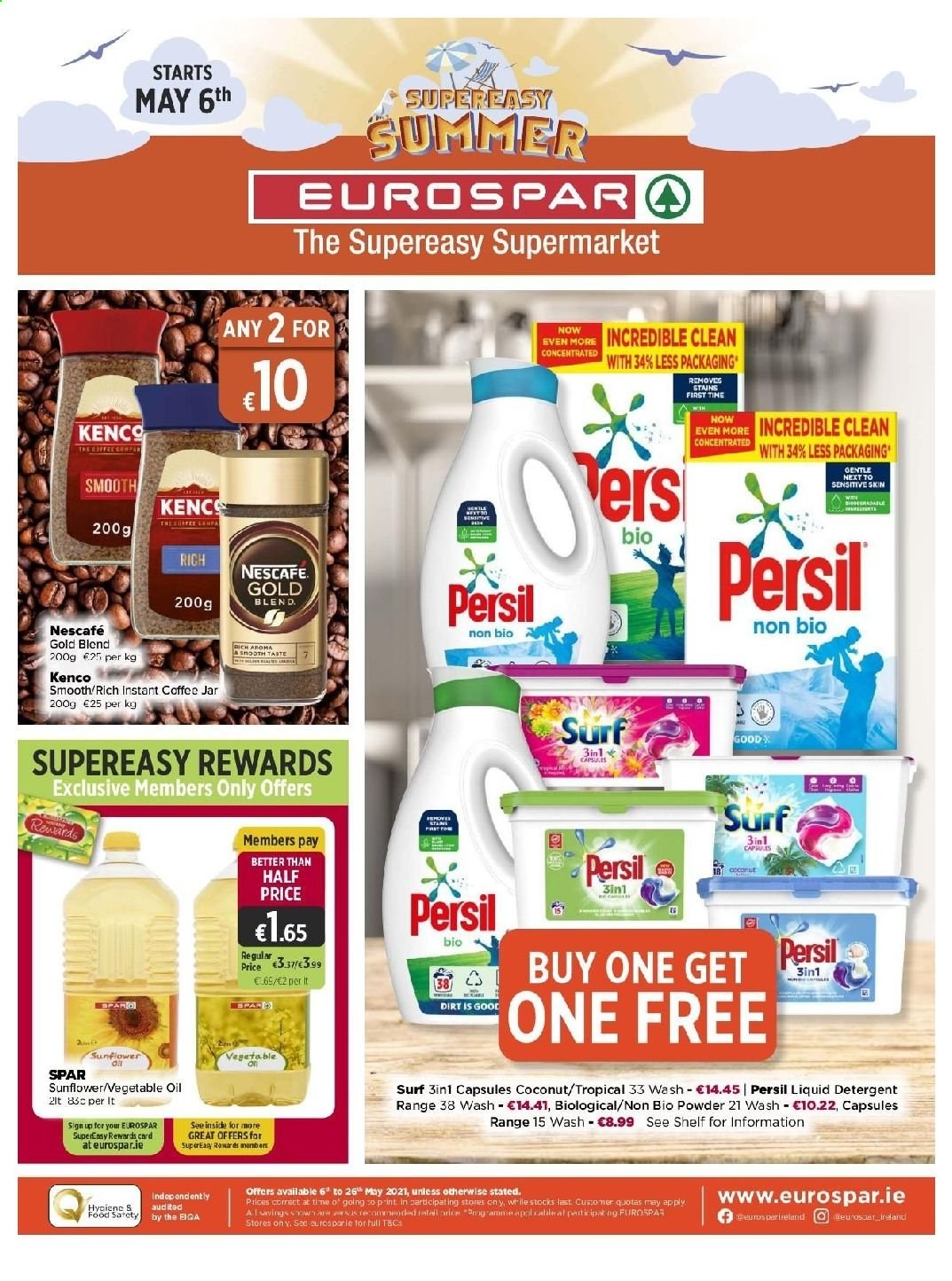thumbnail - EUROSPAR offer  - 06.05.2021 - 26.05.2021 - Sales products - coconut, vegetable oil, oil, instant coffee, Nescafé, detergent, Persil, liquid detergent, Surf, jar. Page 1.