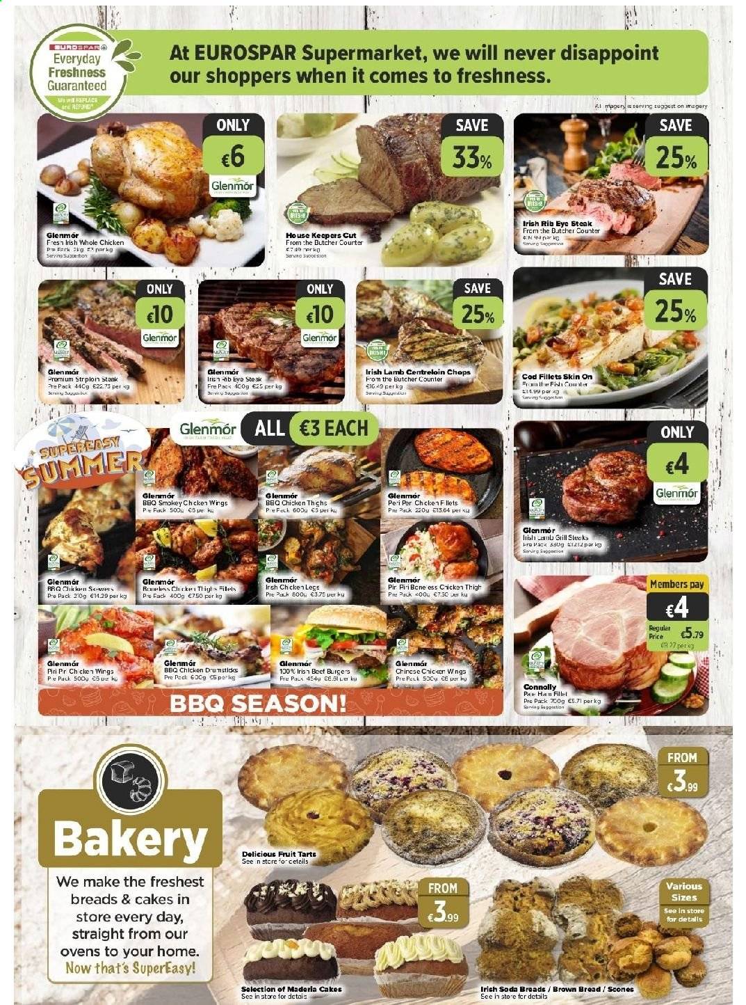 thumbnail - EUROSPAR offer  - 06.05.2021 - 26.05.2021 - Sales products - bread, cake, pie, brown bread, cod, soda, whole chicken, beef meat, steak, house keepers cut, ribeye steak. Page 2.