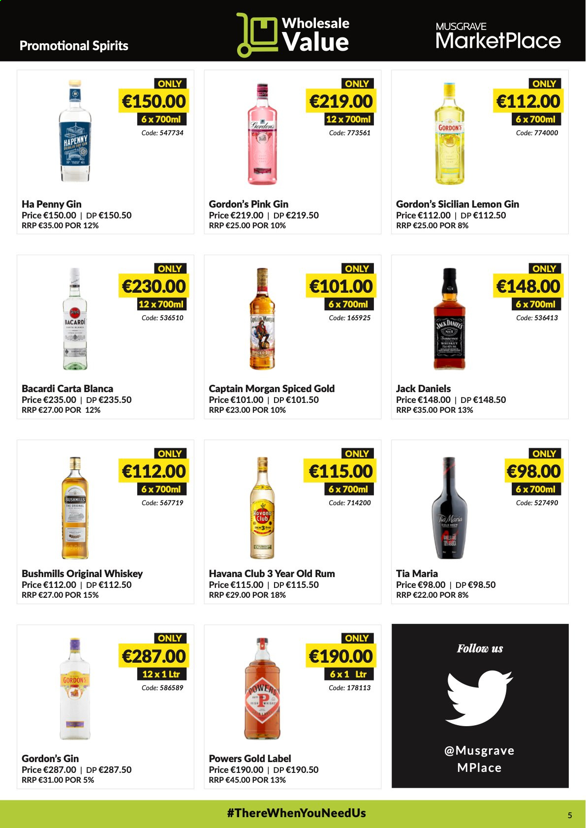 thumbnail - MUSGRAVE Market Place offer  - 09.05.2021 - 05.06.2021 - Sales products - Jack Daniel's, Bacardi, Captain Morgan, gin, rum, whiskey, Gordon's, whisky. Page 5.