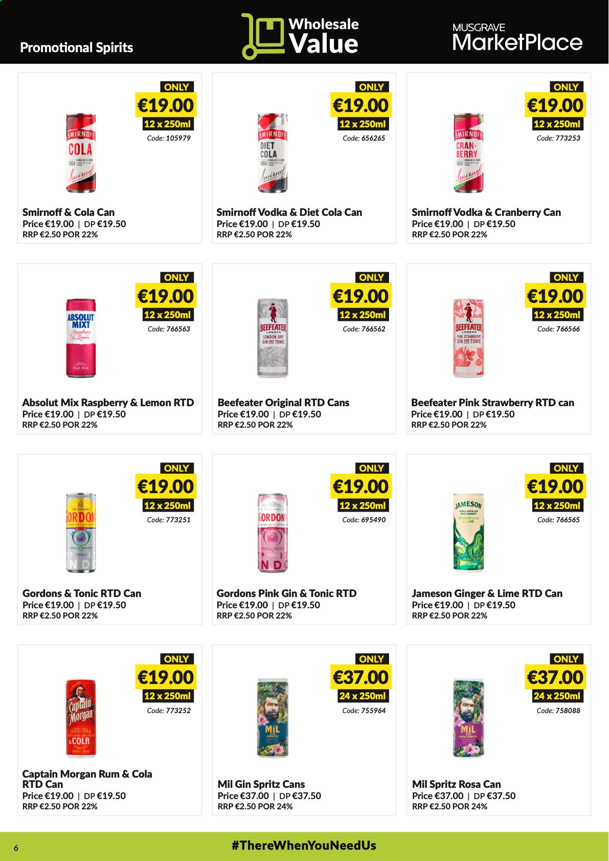thumbnail - MUSGRAVE Market Place offer  - 09.05.2021 - 05.06.2021 - Sales products - Captain Morgan, rum, Smirnoff, vodka, Jameson, Gordon's, Absolut, Beefeater, gin & tonic. Page 6.