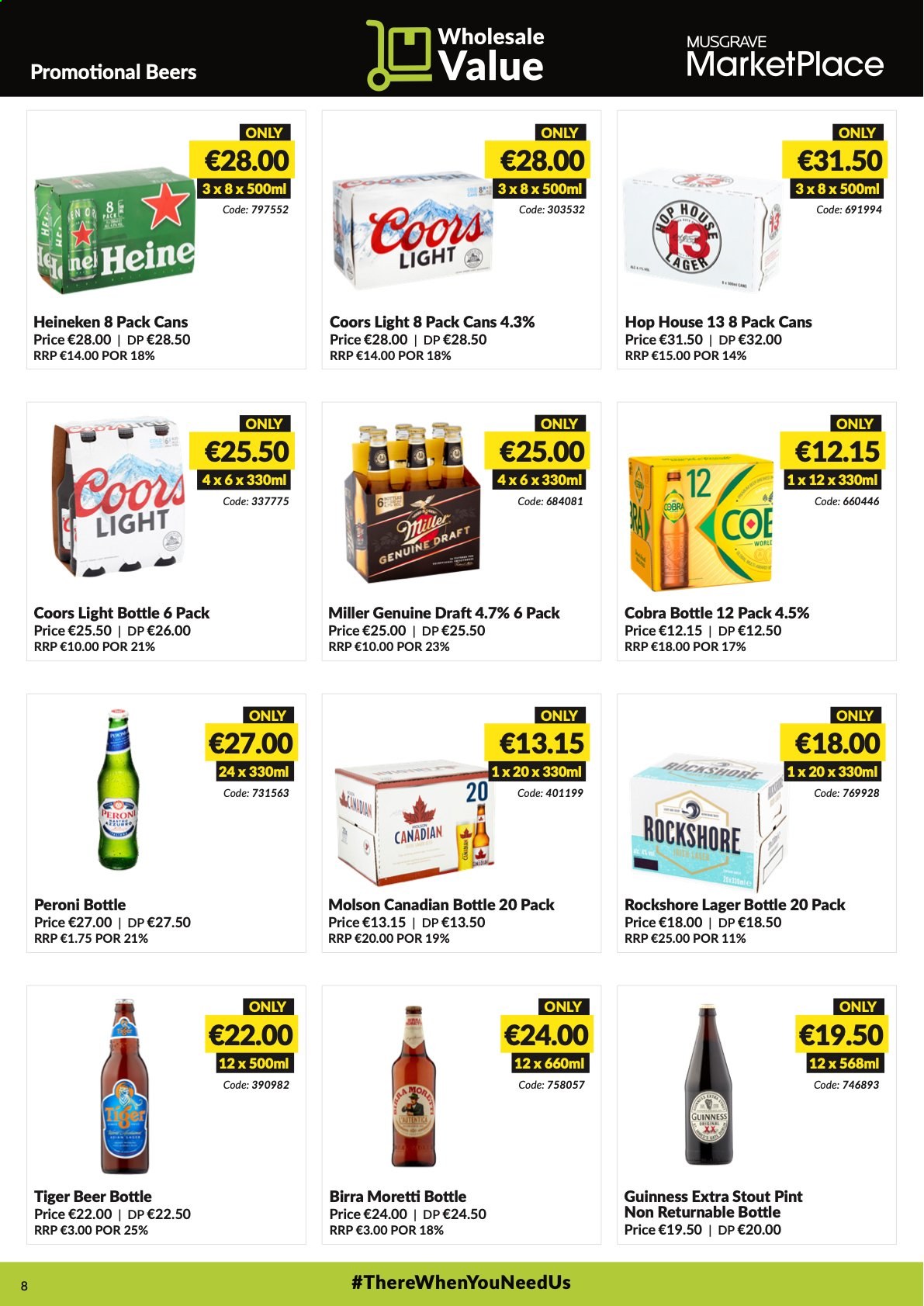 thumbnail - MUSGRAVE Market Place offer  - 09.05.2021 - 05.06.2021 - Sales products - Coors, beer, Heineken, Guinness, Peroni, Miller, Lager, Rockshore. Page 8.