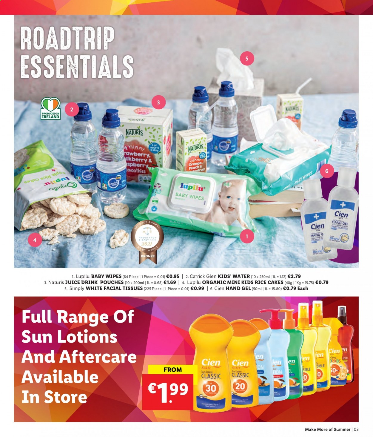 thumbnail - Lidl offer  - Sales products - Lupilu, rice, juice, smoothie, wipes, baby wipes, tissues, facial tissues, hand gel, sun lotion, Apple. Page 3.