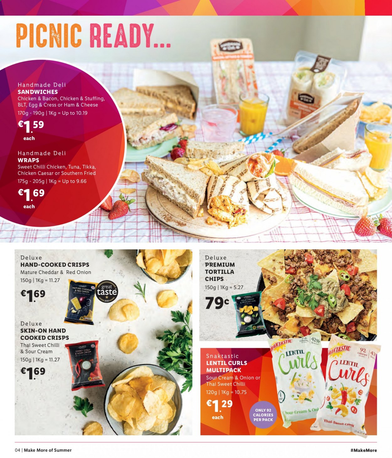 thumbnail - Lidl offer  - Sales products - tortillas, wraps, sandwich, bacon, eggs, chips. Page 4.