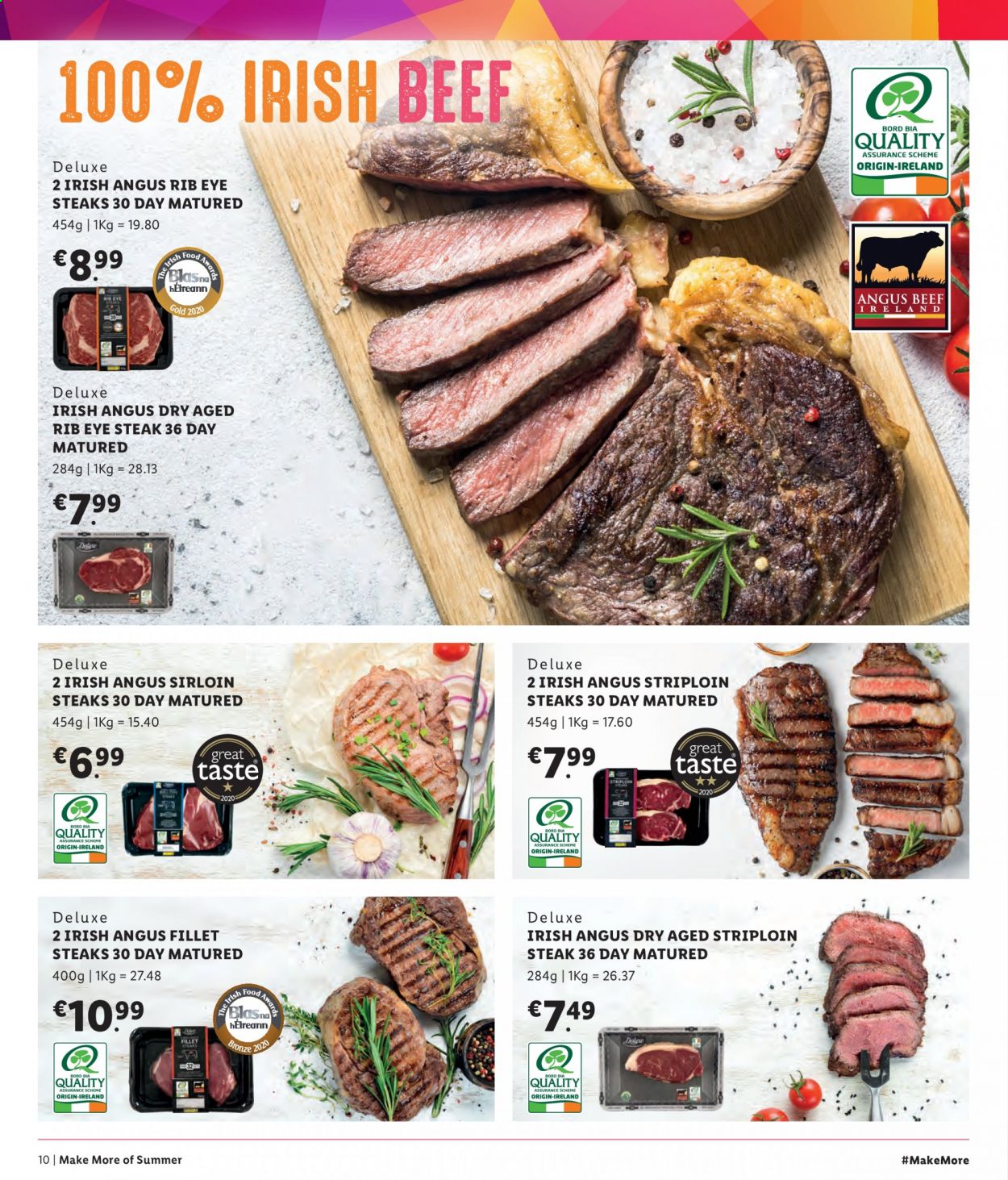 thumbnail - Lidl offer  - Sales products - beef meat, steak, ribeye steak, striploin steak. Page 10.