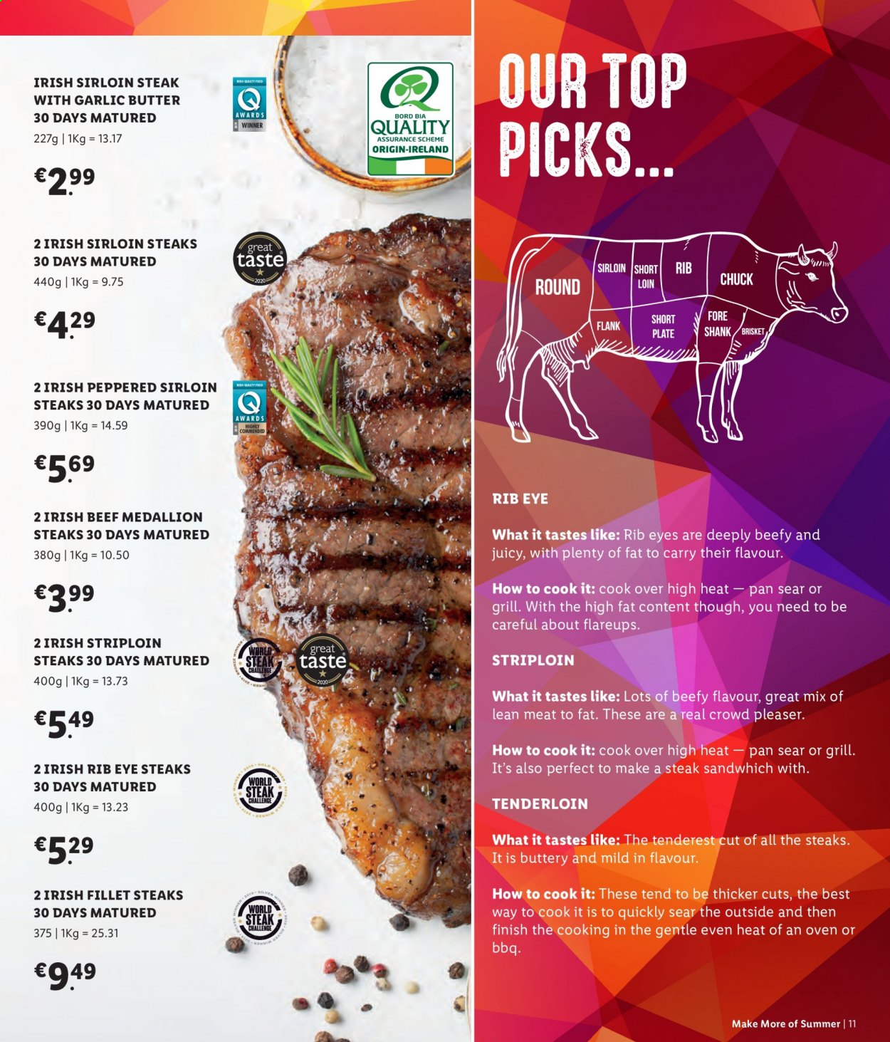 thumbnail - Lidl offer  - Sales products - butter, beef meat, beef sirloin, steak, sirloin steak, striploin steak, Plenty, pan, oven. Page 11.