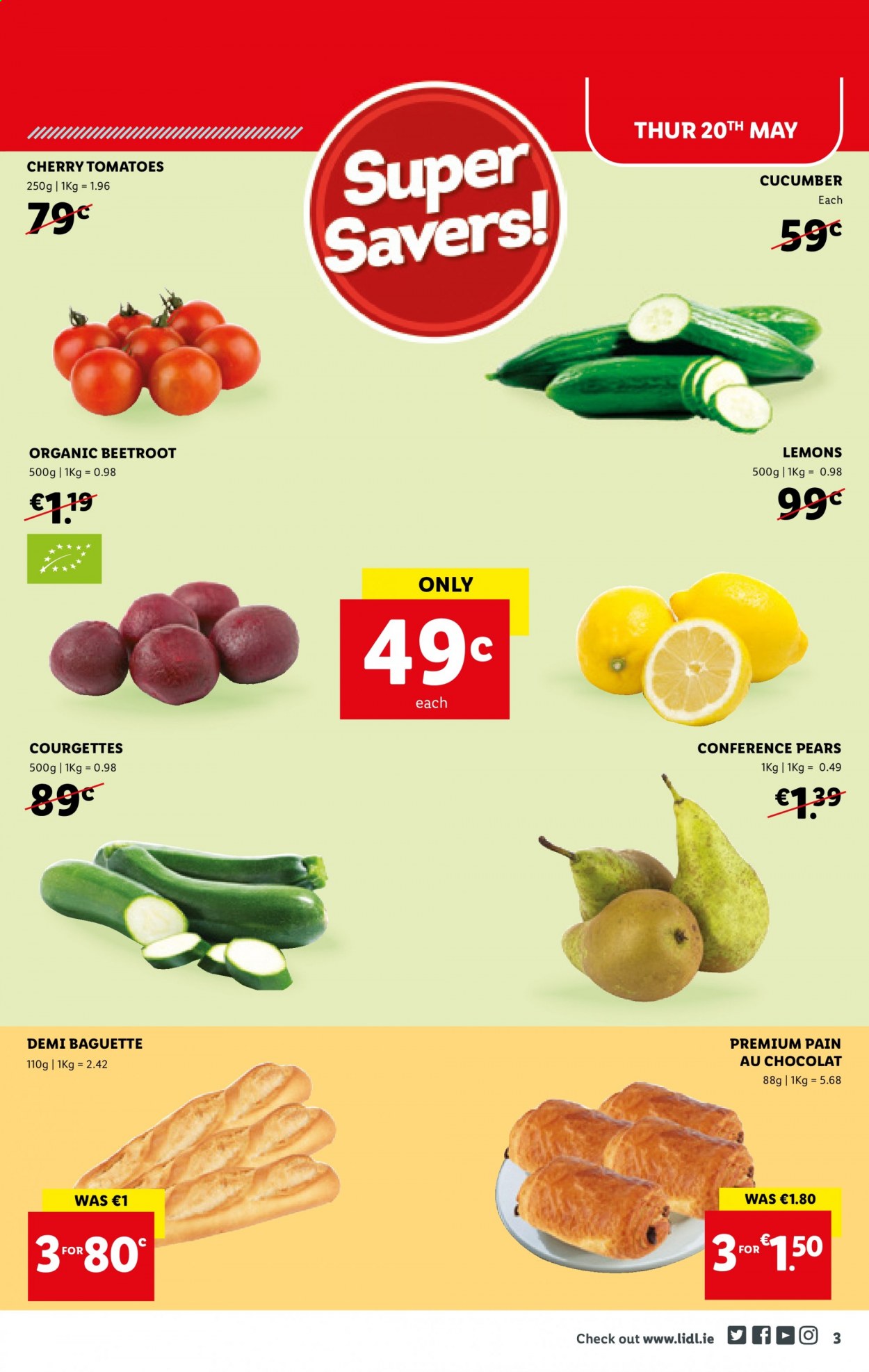 thumbnail - Lidl offer  - 20.05.2021 - 26.05.2021 - Sales products - baguette, tomatoes, cherries, pears, lemons. Page 3.