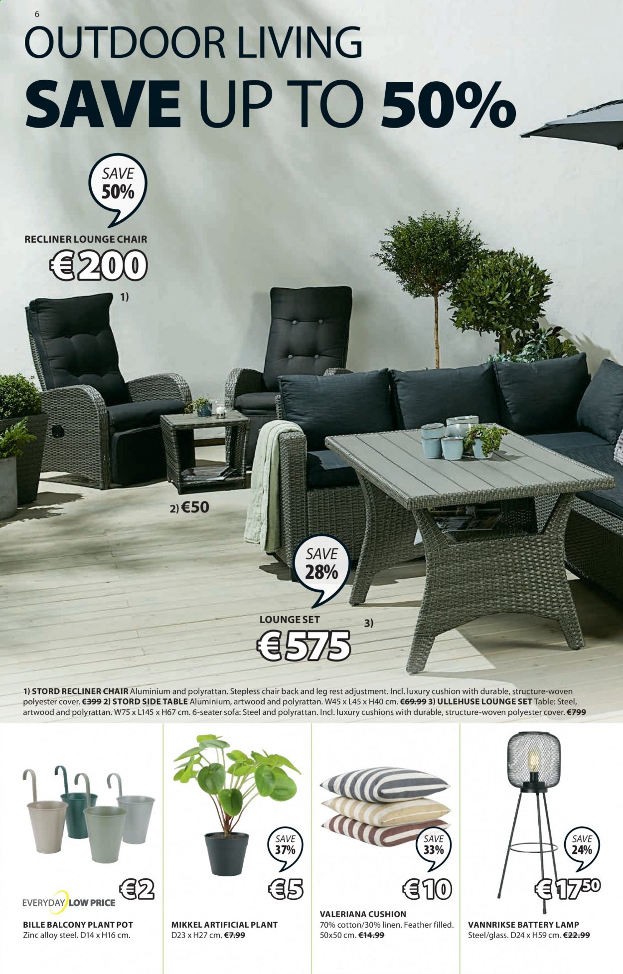 thumbnail - JYSK offer  - 27.05.2021 - 09.06.2021 - Sales products - table, chair, sofa, recliner chair, sidetable, cushion, artificial plant, pot, lamp, plant pot. Page 6.