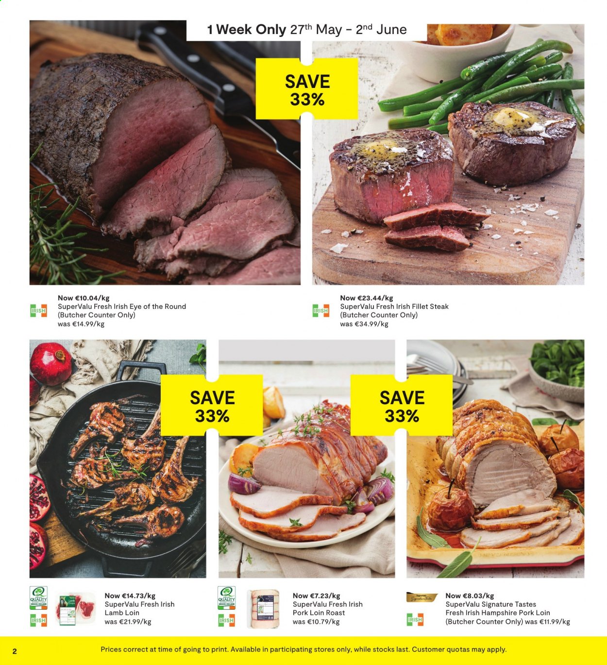 thumbnail - SuperValu offer  - 27.05.2021 - 09.06.2021 - Sales products - steak, pork loin, pork meat, lamb loin, lamb meat. Page 2.