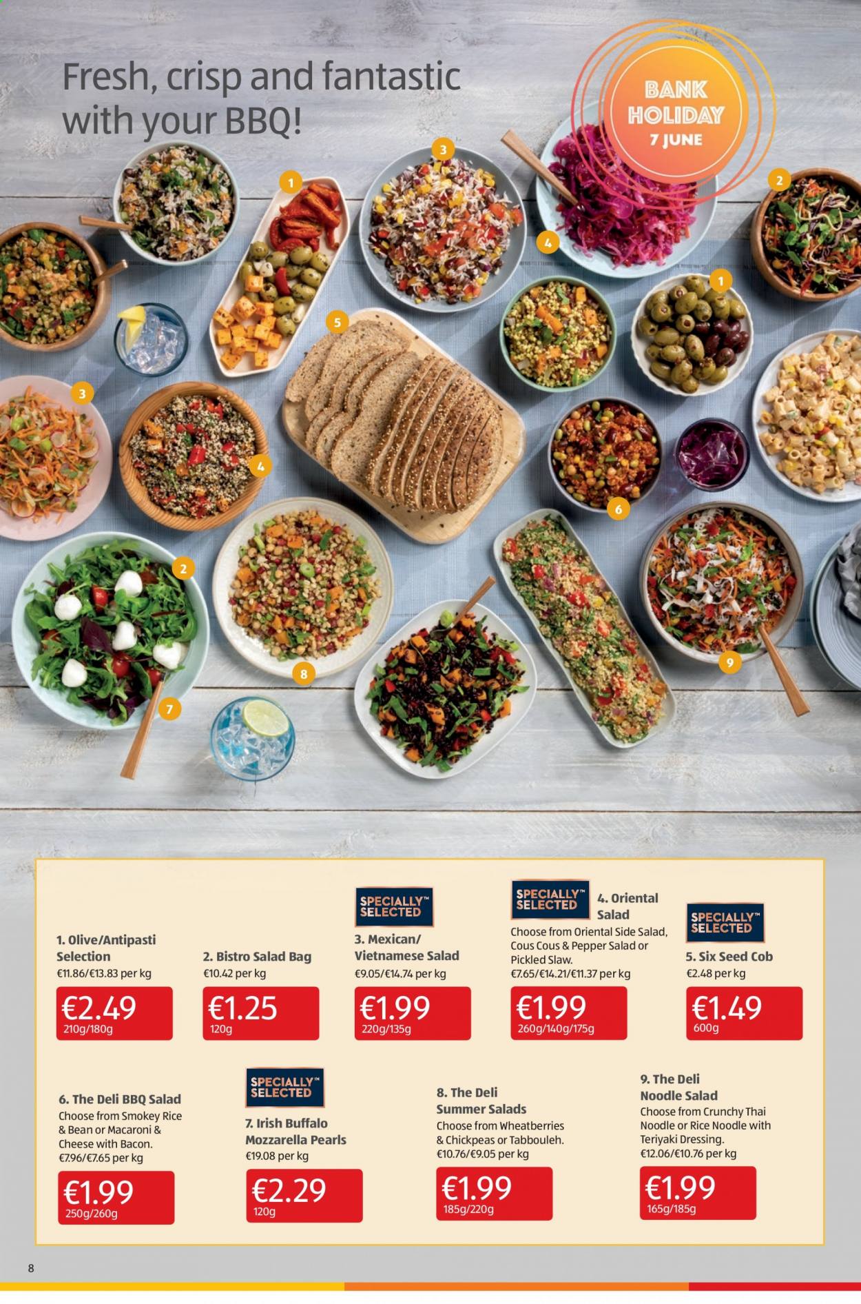 thumbnail - Aldi offer  - 03.06.2021 - 09.06.2021 - Sales products - macaroni & cheese, noodles, mozzarella, rice, chickpeas, dressing, plant seeds, bag. Page 8.