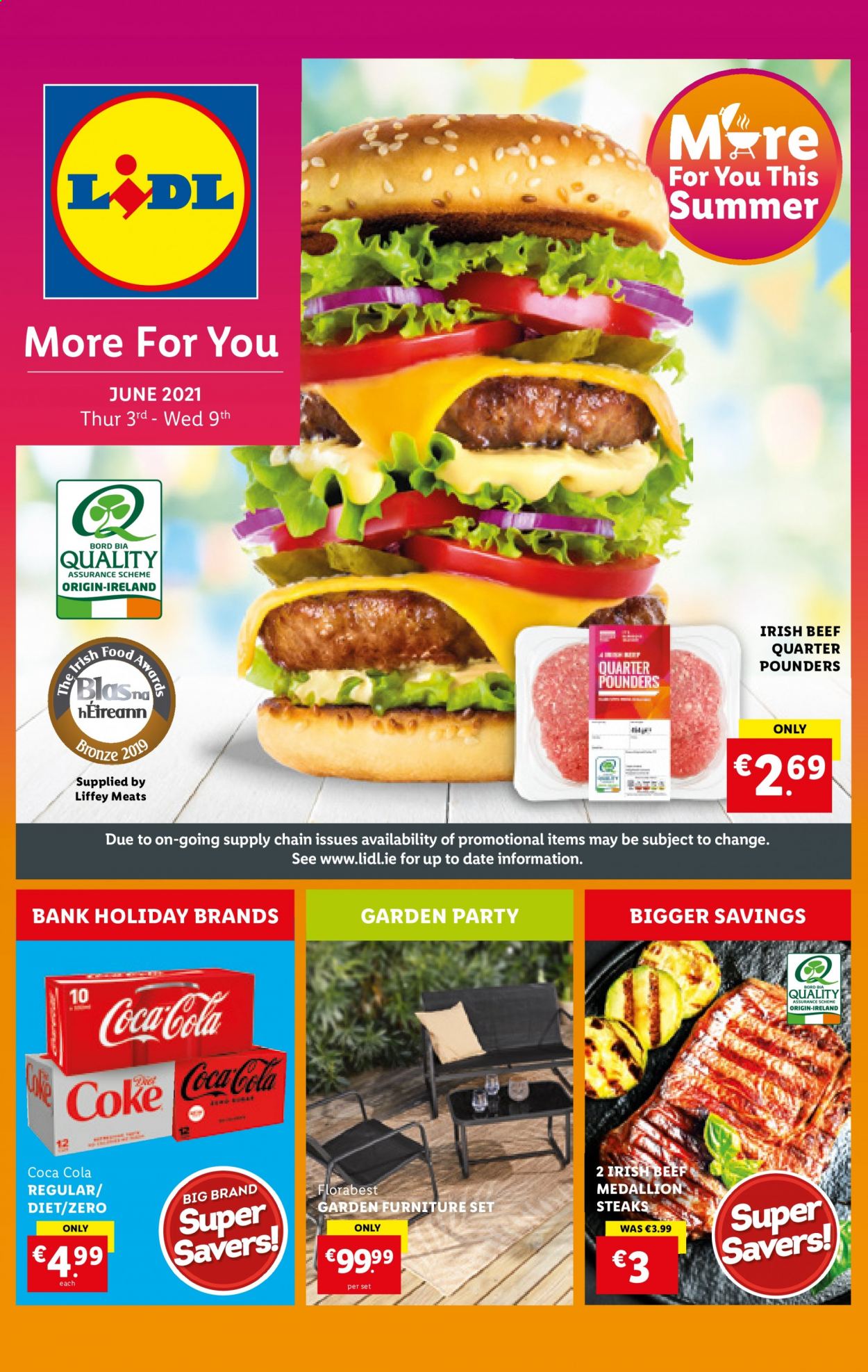 thumbnail - Lidl offer  - 03.06.2021 - 09.06.2021 - Sales products - Coca-Cola, steak, Florabest. Page 1.