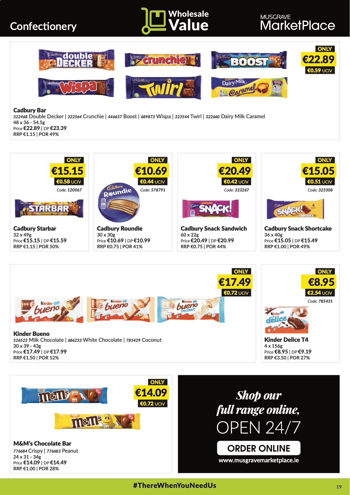 thumbnail - MUSGRAVE Market Place offer  - 06.06.2021 - 03.07.2021 - Sales products - coconut, sandwich, milk chocolate, white chocolate, snack, M&M's, Kinder Bueno, Cadbury, Dairy Milk, chocolate bar, caramel, Boost. Page 19.