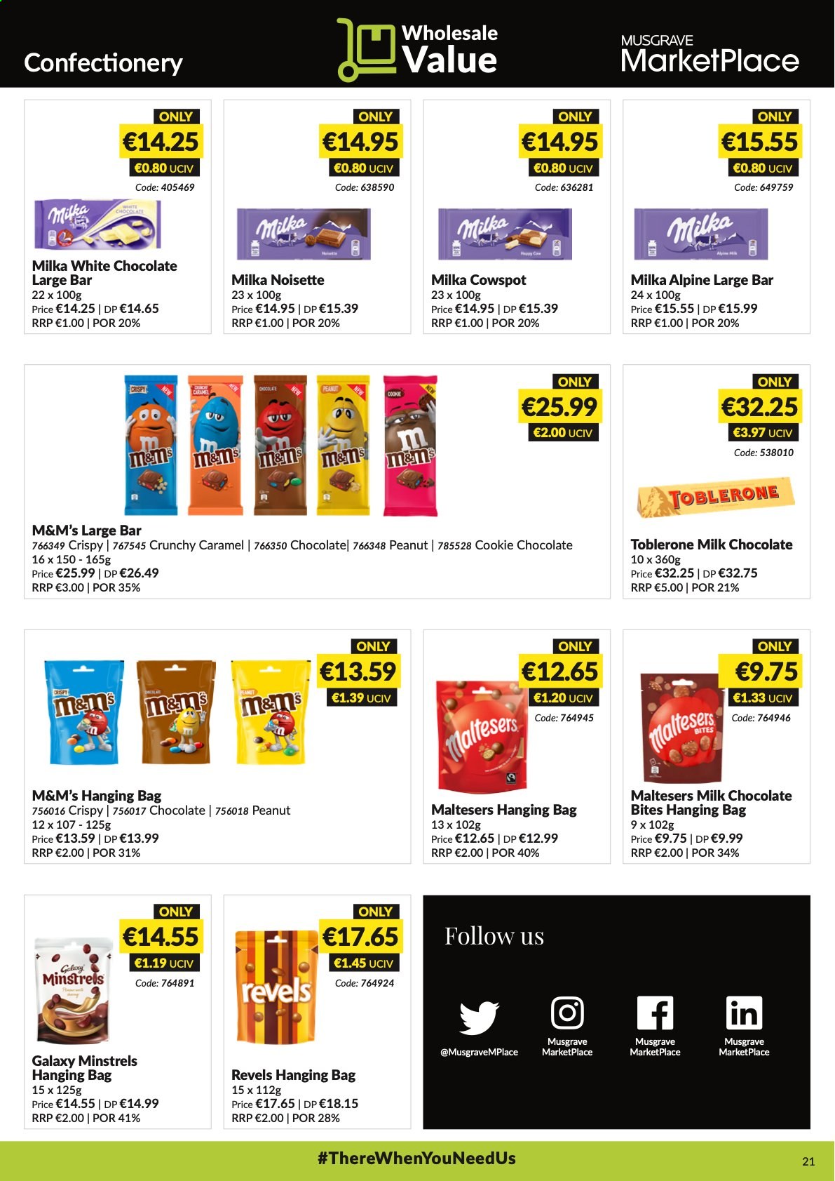 thumbnail - MUSGRAVE Market Place offer  - 06.06.2021 - 03.07.2021 - Sales products - milk chocolate, chocolate, M&M's, Toblerone, Maltesers, caramel. Page 21.