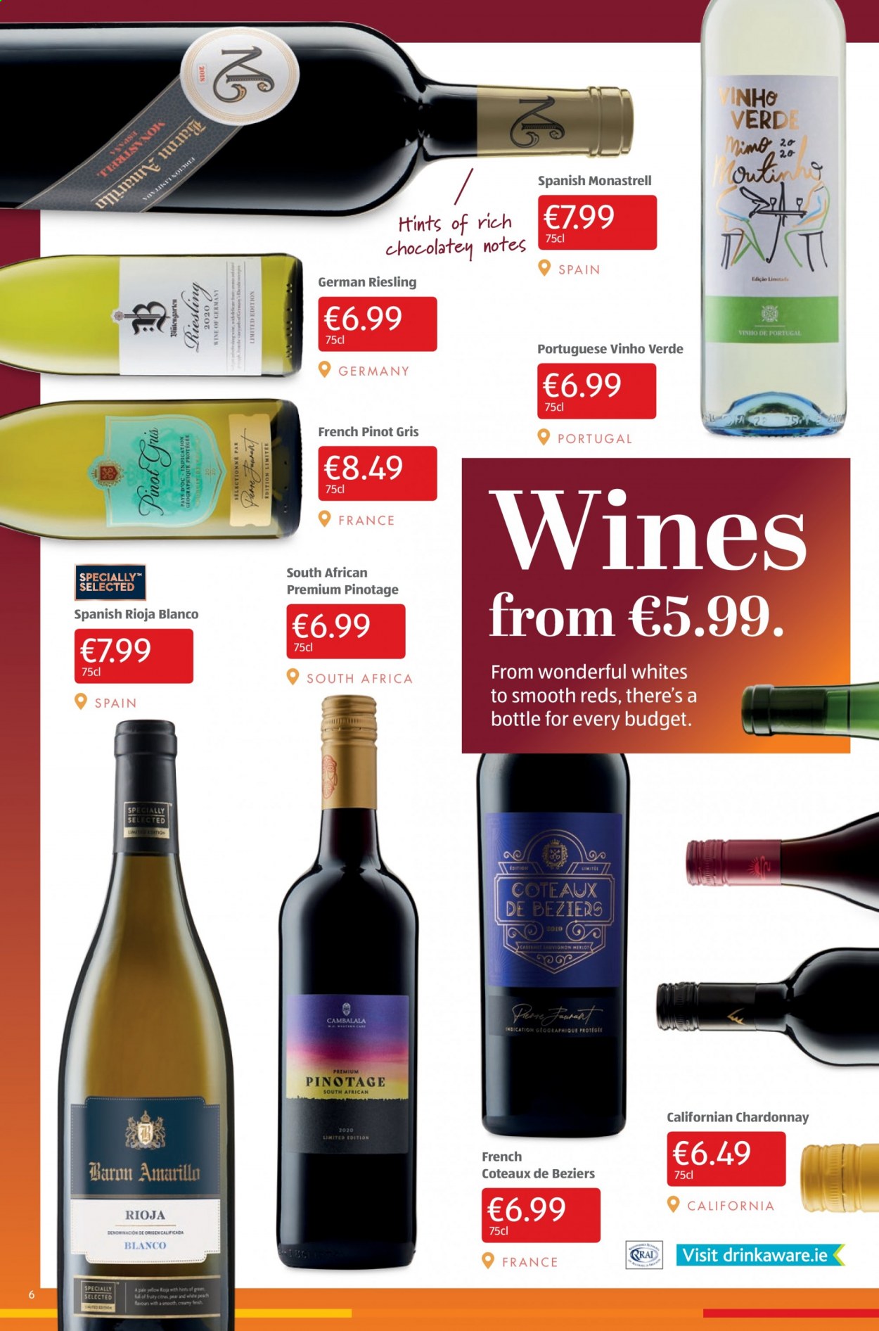 thumbnail - Aldi offer  - 10.06.2021 - 16.06.2021 - Sales products - pears, Riesling, white wine, Chardonnay, wine, Pinot Grigio. Page 6.