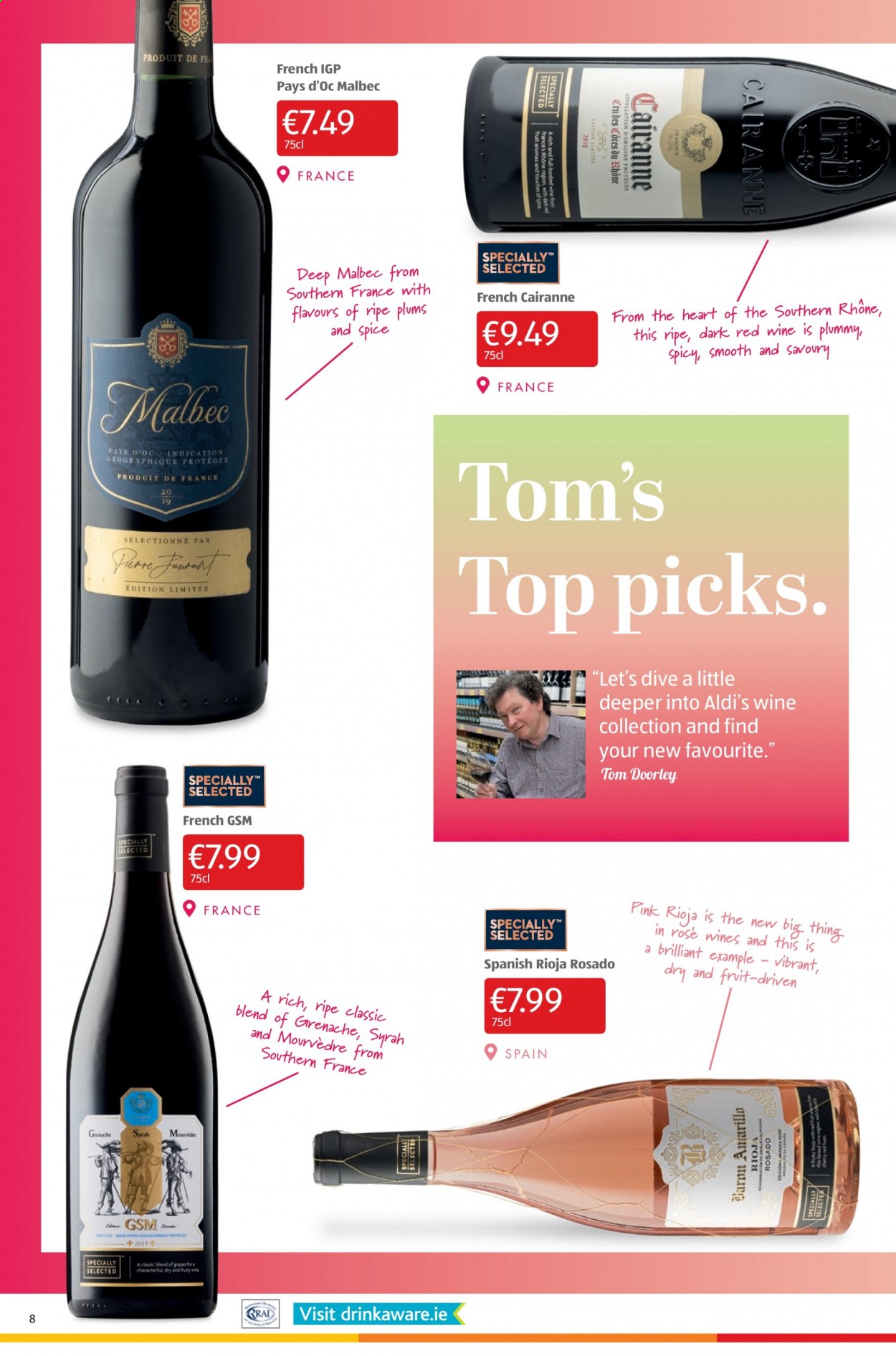 thumbnail - Aldi offer  - 17.06.2021 - 23.06.2021 - Sales products - plums, spice, red wine, wine, Syrah, rosé wine, rose. Page 8.