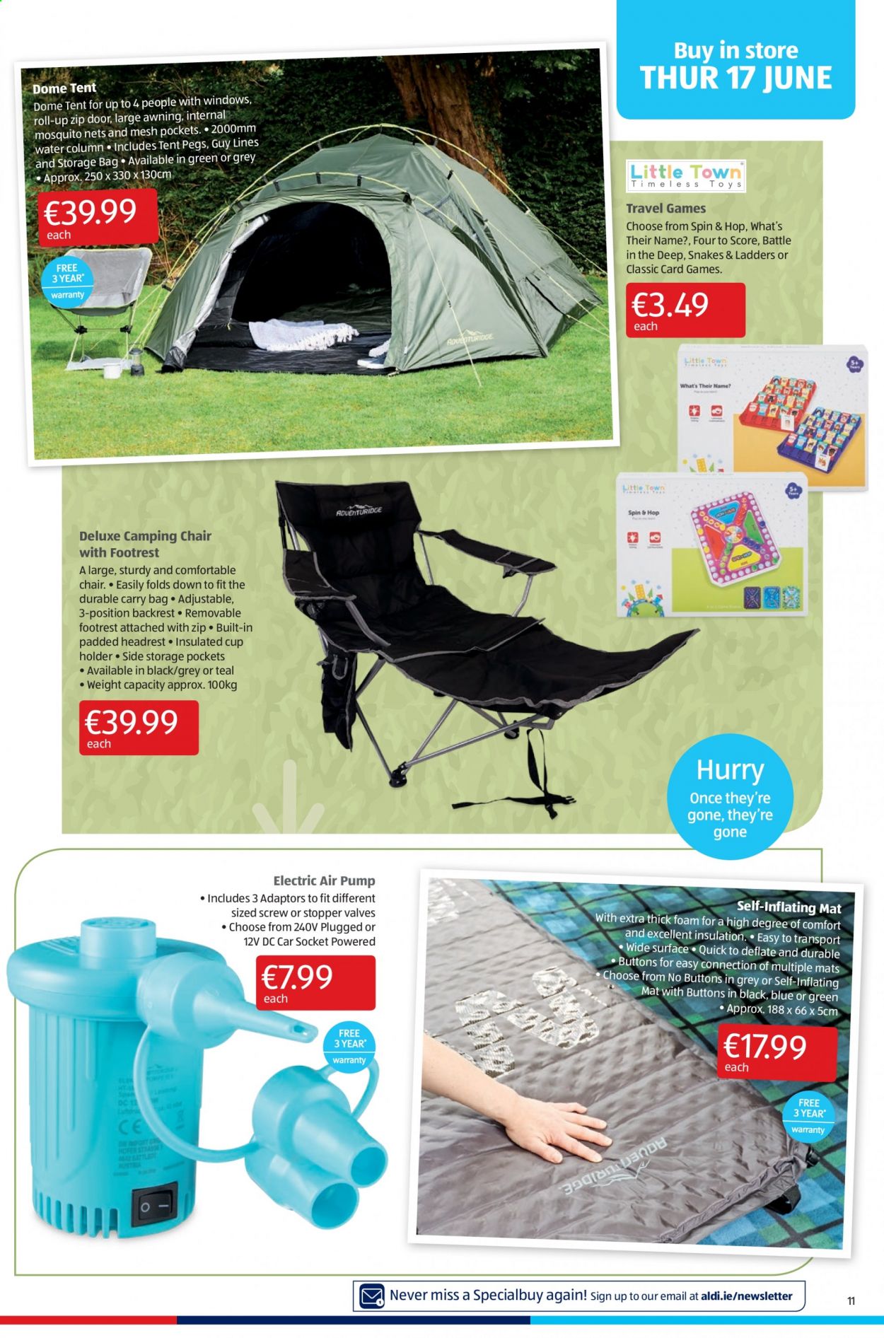 thumbnail - Aldi offer  - 17.06.2021 - 23.06.2021 - Sales products - storage bag, cup, chair, tent, camping chair. Page 11.