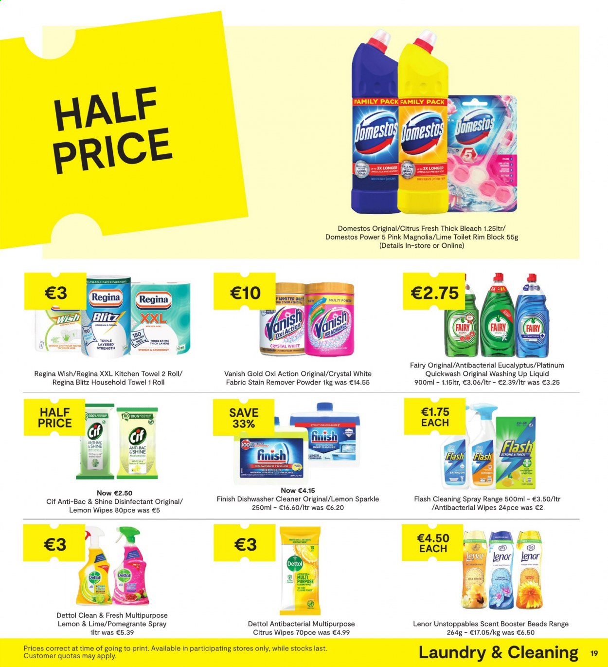 thumbnail - SuperValu offer  - 17.06.2021 - 30.06.2021 - Sales products - wipes, Dettol, kitchen towels, Domestos, cleaner, bleach, desinfection, stain remover, Fairy, Cif, Vanish, thick bleach, Lenor, dishwashing liquid, dishwasher cleaner, paper. Page 19.