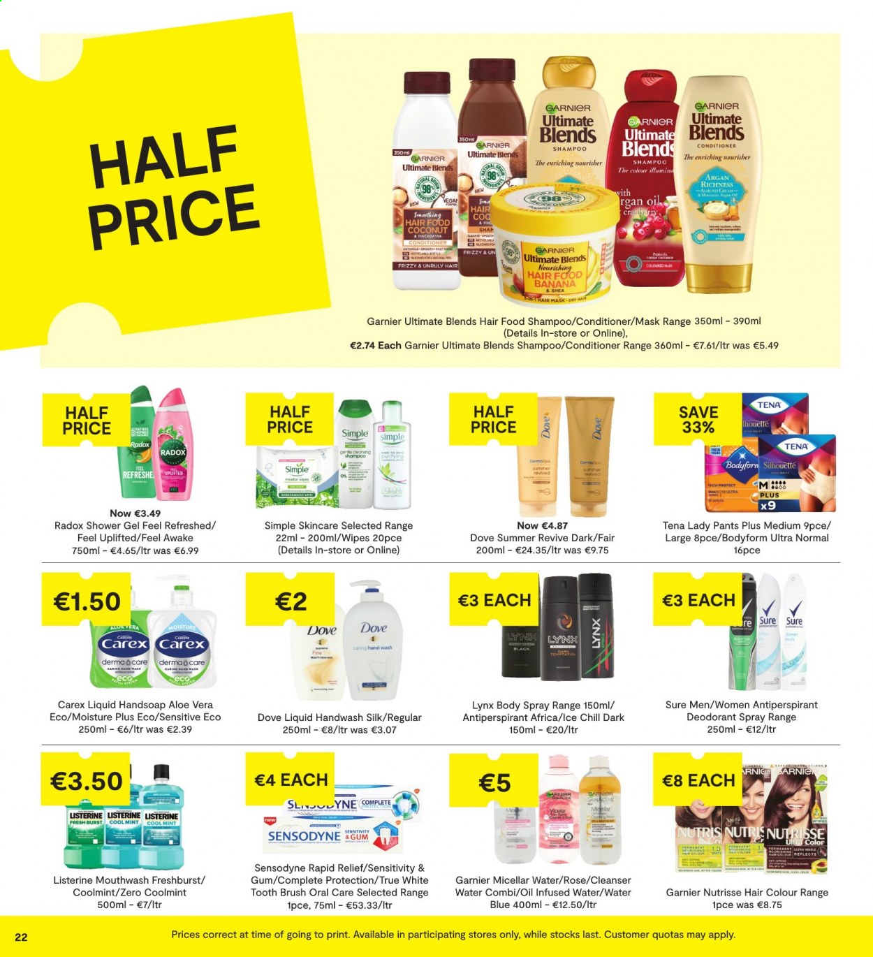 thumbnail - SuperValu offer  - 17.06.2021 - 30.06.2021 - Sales products - Silk, rosé wine, wipes, pants, Dove, shampoo, shower gel, hand wash, Radox, Carex, Listerine, toothbrush, Sensodyne, mouthwash, Tena Lady, cleanser, Garnier, micellar water, conditioner, hair color, body spray, anti-perspirant, Sure, deodorant, argan oil. Page 22.