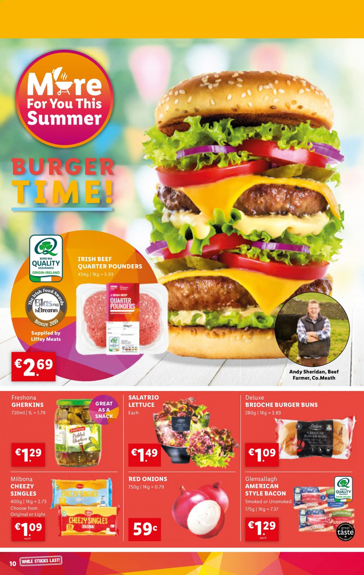 thumbnail - Lidl offer  - 24.06.2021 - 30.06.2021 - Sales products - buns, burger buns, brioche, red onions, onion, lettuce, bacon, snack. Page 10.