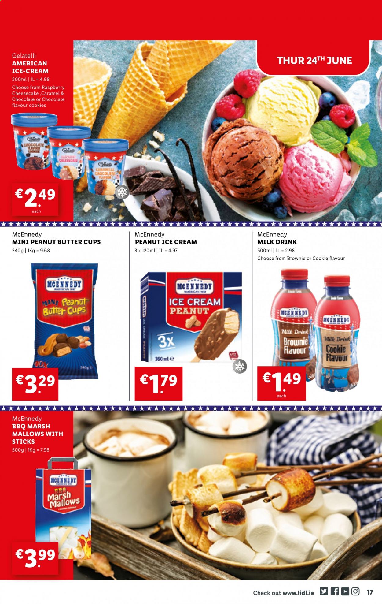 thumbnail - Lidl offer  - 24.06.2021 - 30.06.2021 - Sales products - brownies, ice cream, cookies, marshmallows, peanut butter cups, caramel. Page 17.