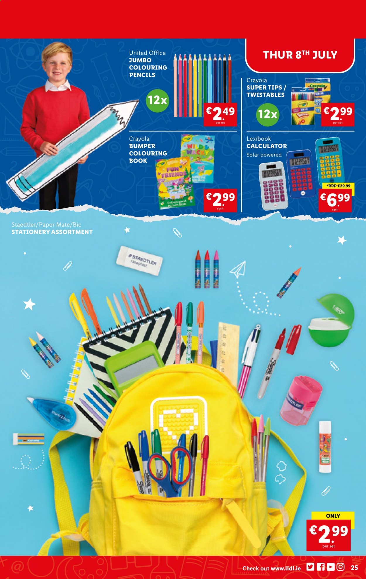 thumbnail - Lidl offer  - 08.07.2021 - 14.07.2021 - Sales products - BIC, crayons, paper, calculator, pencil, Paper Mate. Page 25.