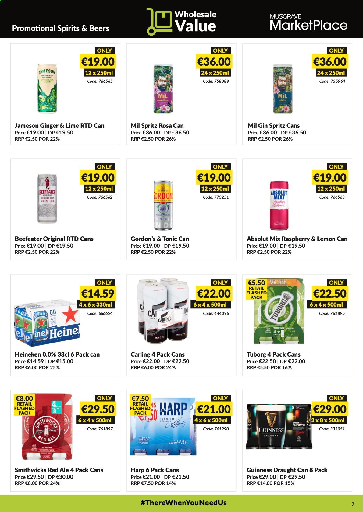 thumbnail - MUSGRAVE Market Place offer  - 04.07.2021 - 31.07.2021 - Sales products - gin, Jameson, Gordon's, Absolut, Beefeater, gin & tonic, beer, Heineken, Guinness, Carling, Lager. Page 7.