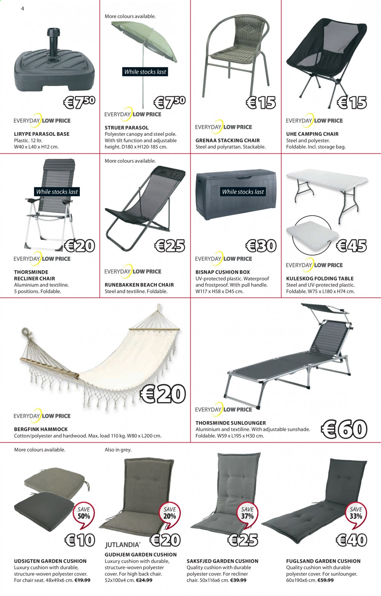 thumbnail - JYSK offer  - 08.07.2021 - 21.07.2021 - Sales products - table, chair, recliner chair, folding table, beach chair, cushion, hammock. Page 4.