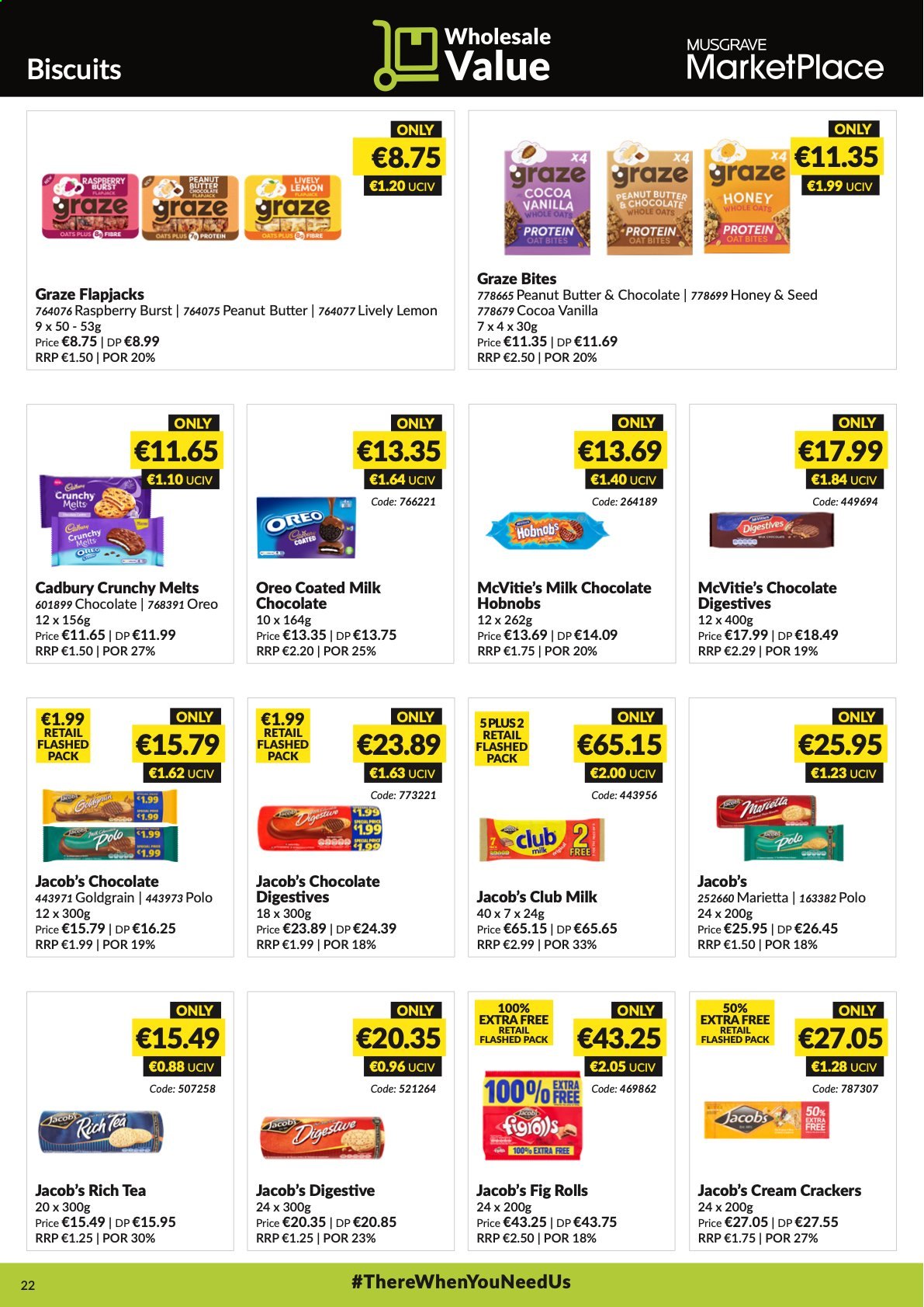 thumbnail - MUSGRAVE Market Place offer  - 04.07.2021 - 31.07.2021 - Sales products - Oreo, milk chocolate, chocolate, crackers, biscuit, club milk, Cadbury, Digestive, oat bites, honey, peanut butter, Graze, tea, Jacobs. Page 22.