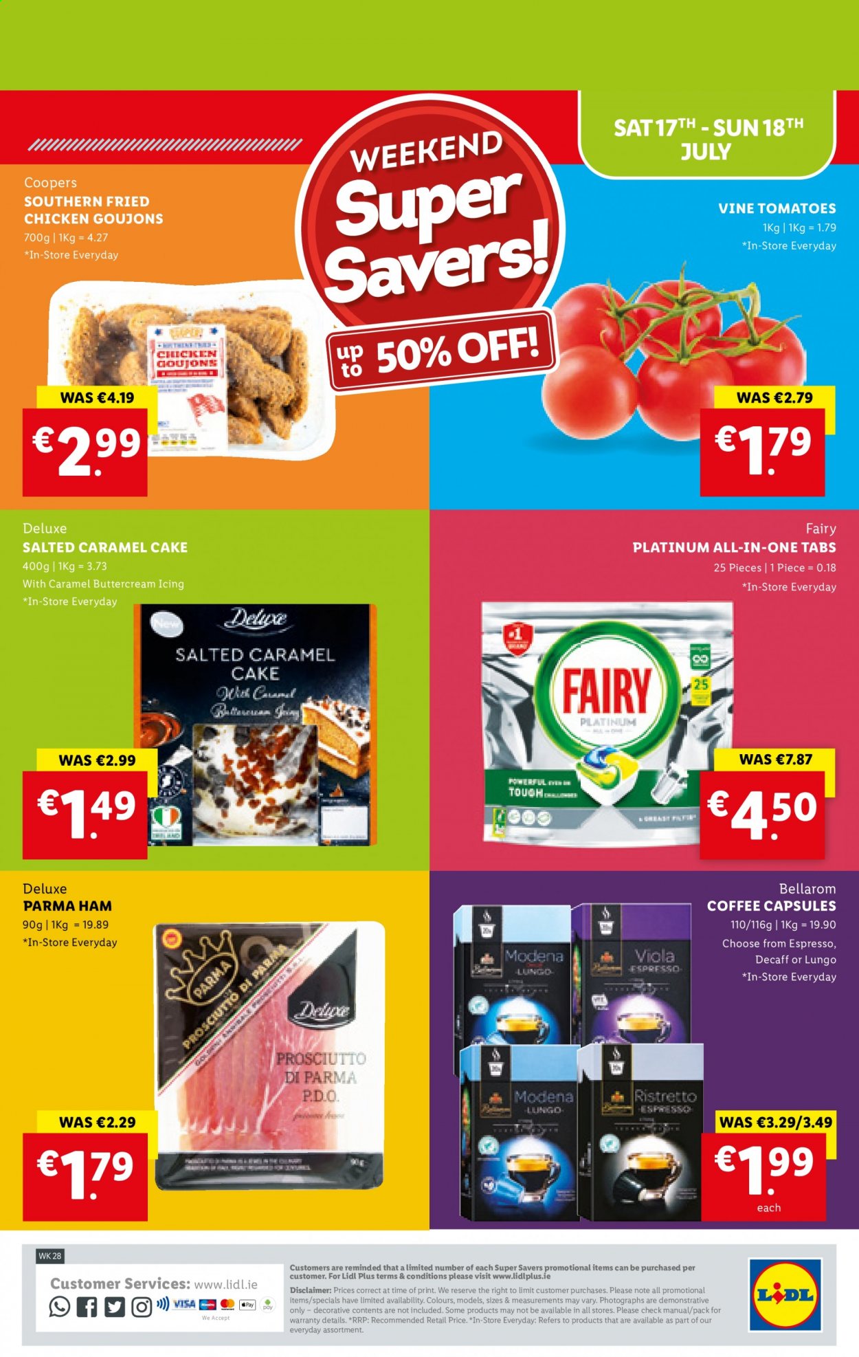 thumbnail - Lidl offer  - 15.07.2021 - 21.07.2021 - Sales products - cake, fried chicken, ham, coffee, coffee capsules, Fairy. Page 32.