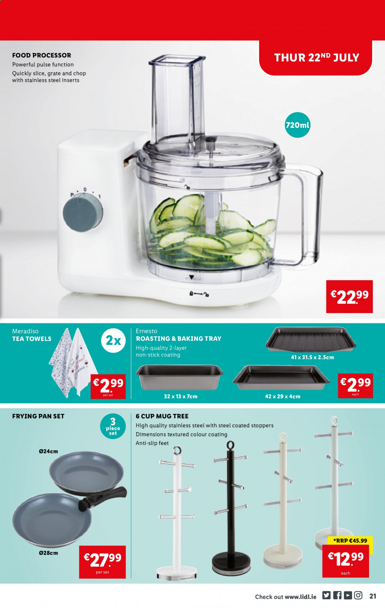 thumbnail - Lidl offer  - 22.07.2021 - 28.07.2021 - Sales products - tea, Ernesto, mug, pan, baking tray, cup, tea towels, towel, food processor. Page 21.