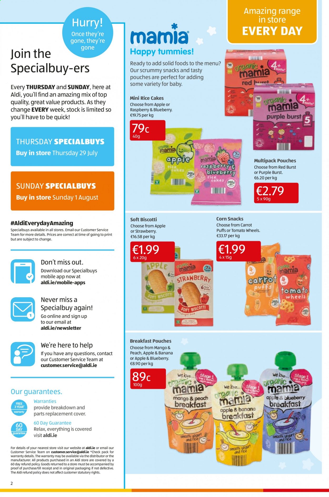 thumbnail - Aldi offer  - 29.07.2021 - 04.08.2021 - Sales products - puffs, corn, biscotti, snack, rice. Page 2.