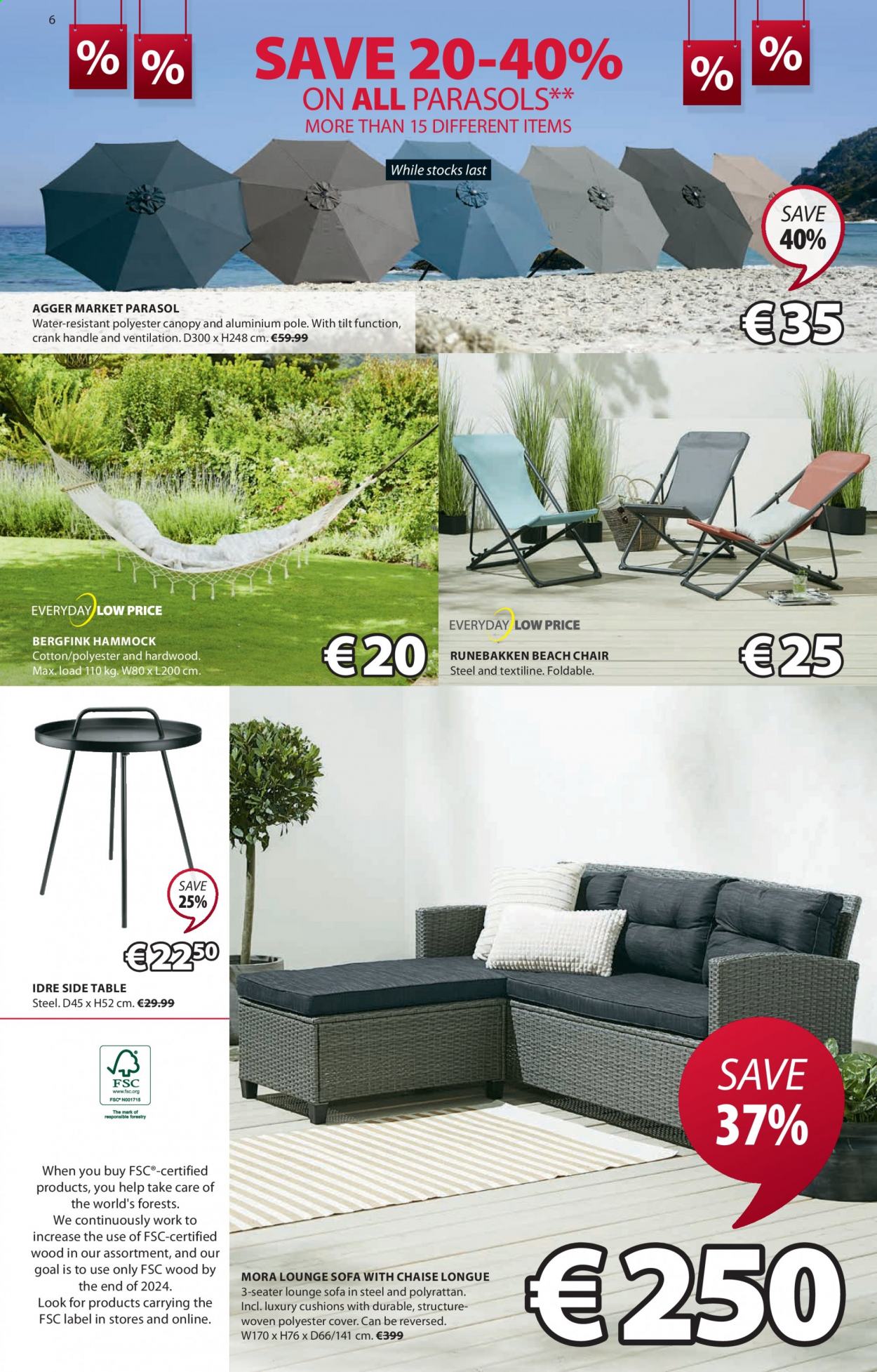thumbnail - JYSK offer  - 29.07.2021 - 11.08.2021 - Sales products - table, chair, sofa, sofa with chaise longue, chaise longue, sidetable, beach chair, cushion, hammock. Page 6.