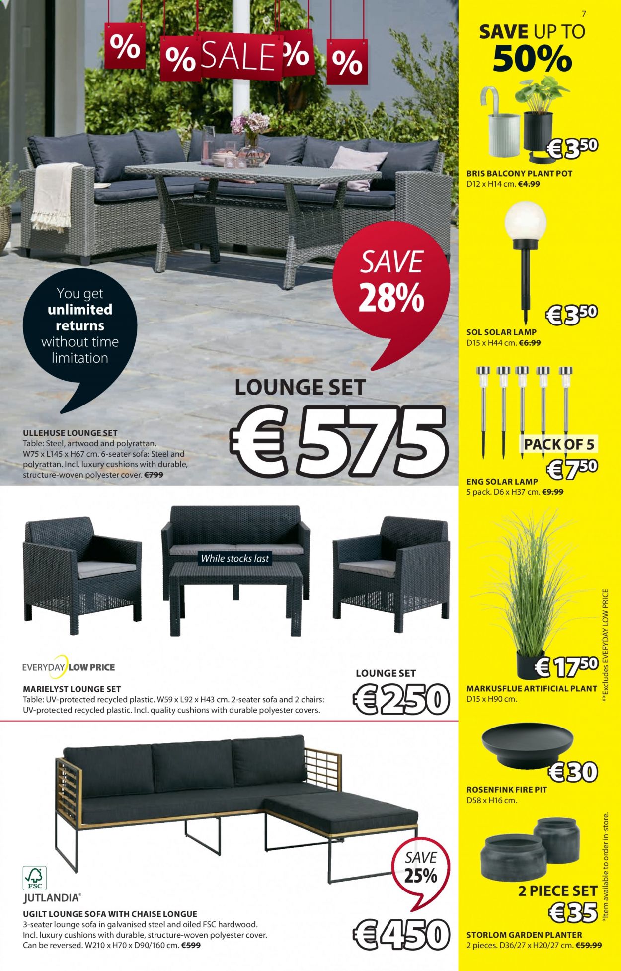 thumbnail - JYSK offer  - 29.07.2021 - 11.08.2021 - Sales products - table, chair, sofa, sofa with chaise longue, chaise longue, cushion, artificial plant, pot, lamp, plant pot. Page 7.