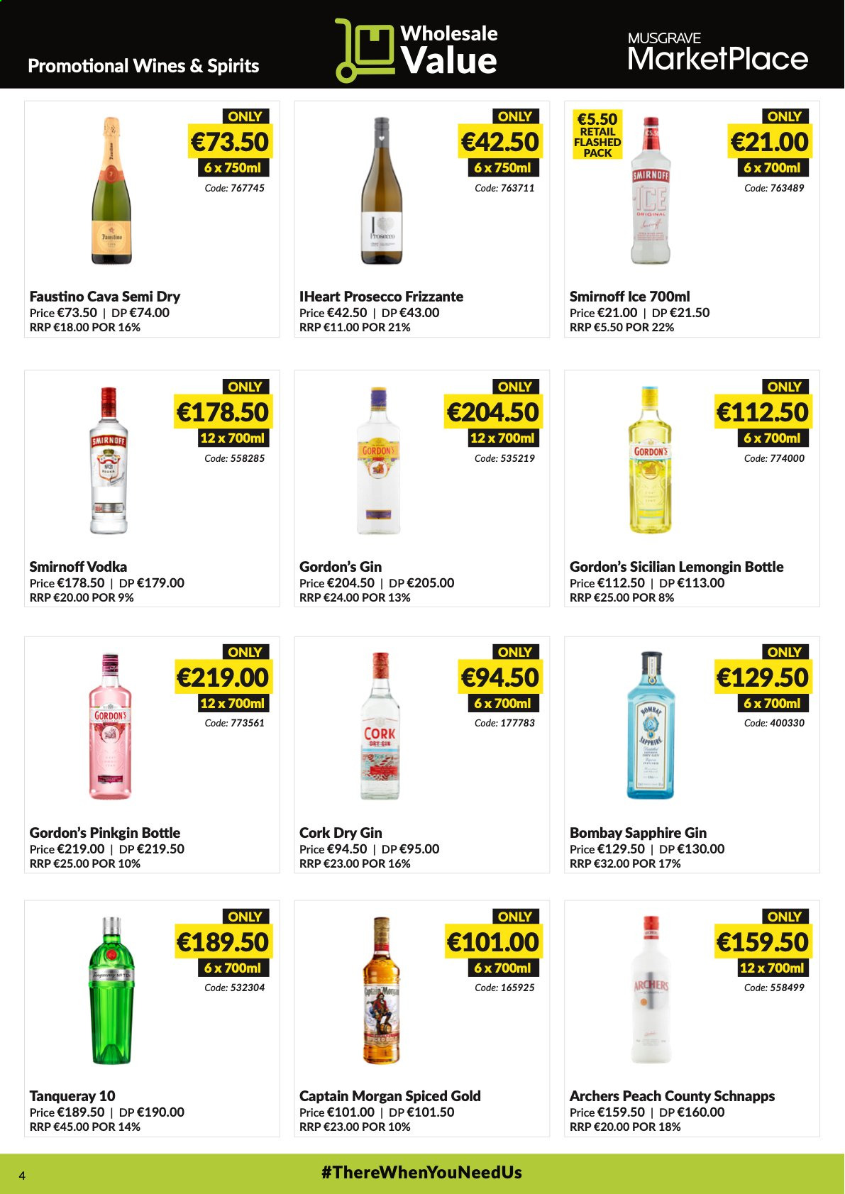 thumbnail - MUSGRAVE Market Place offer  - 01.08.2021 - 28.08.2021 - Sales products - prosecco, Captain Morgan, gin, schnapps, Smirnoff, vodka, Gordon's. Page 4.
