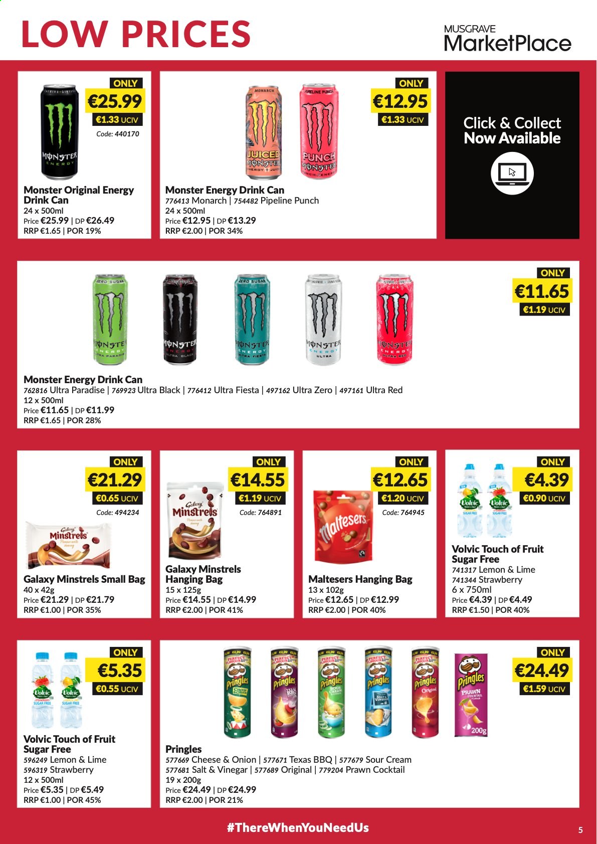 thumbnail - MUSGRAVE Market Place offer  - 01.08.2021 - 28.08.2021 - Sales products - prawns, sour cream, Maltesers, Pringles, vinegar, energy drink, Monster, Volvic, Monster Energy, punch. Page 5.