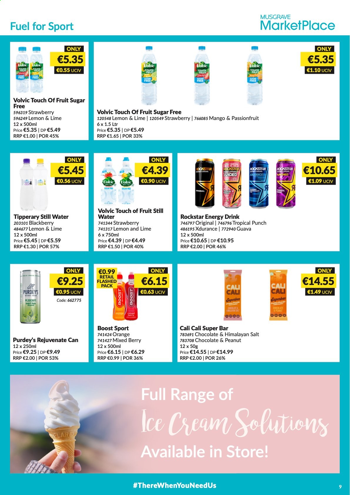 thumbnail - MUSGRAVE Market Place offer  - 01.08.2021 - 28.08.2021 - Sales products - guava, oranges, chocolate, salt, energy drink, Volvic, Rockstar, fruit punch, mineral water, bottled water, Boost. Page 9.