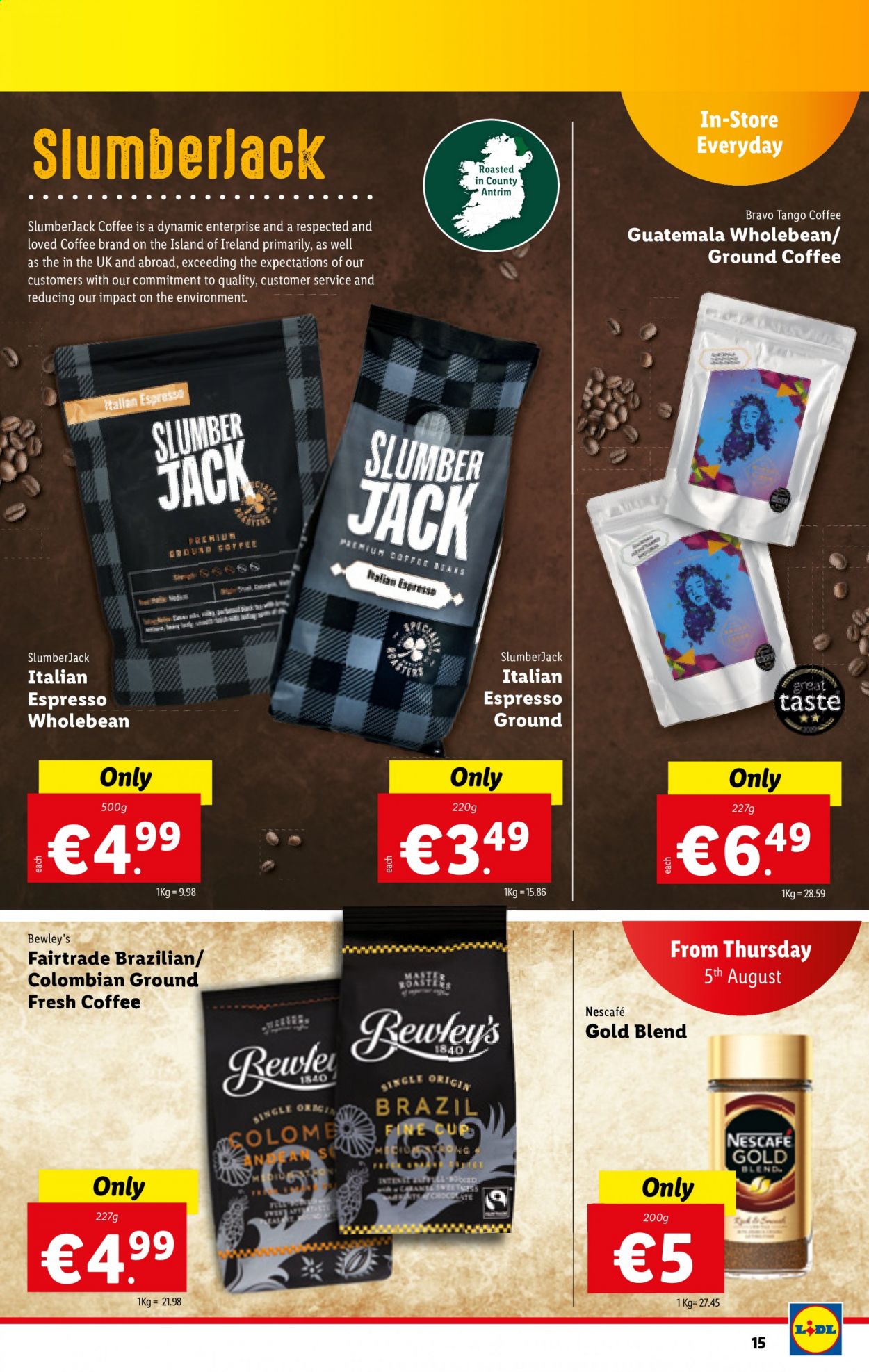 thumbnail - Lidl offer  - 05.08.2021 - 11.08.2021 - Sales products - coffee, Nescafé, ground coffee. Page 15.