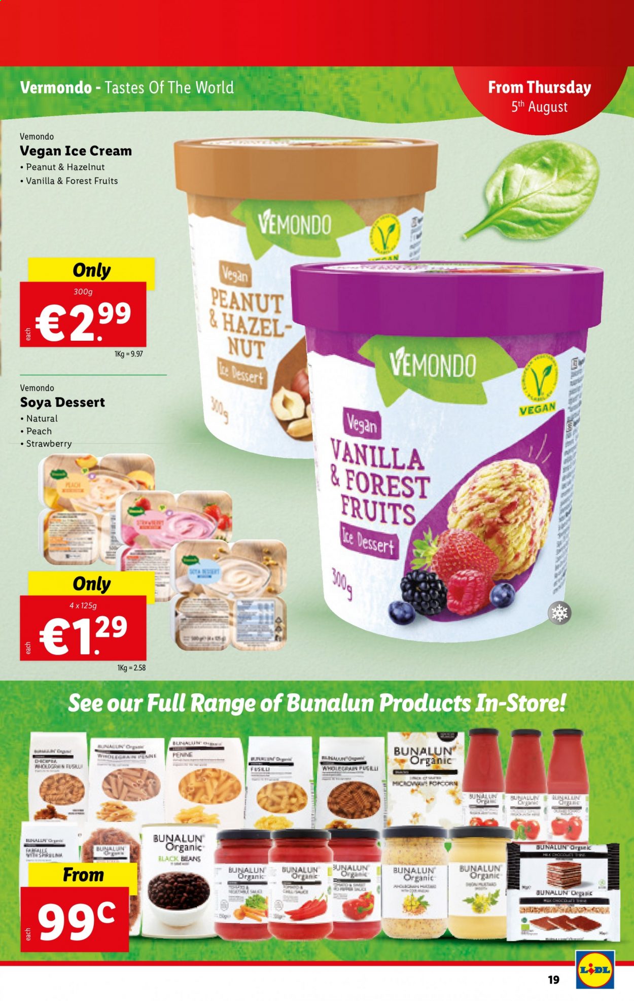 thumbnail - Lidl offer  - 05.08.2021 - 11.08.2021 - Sales products - beans, ice cream, black beans, penne. Page 19.