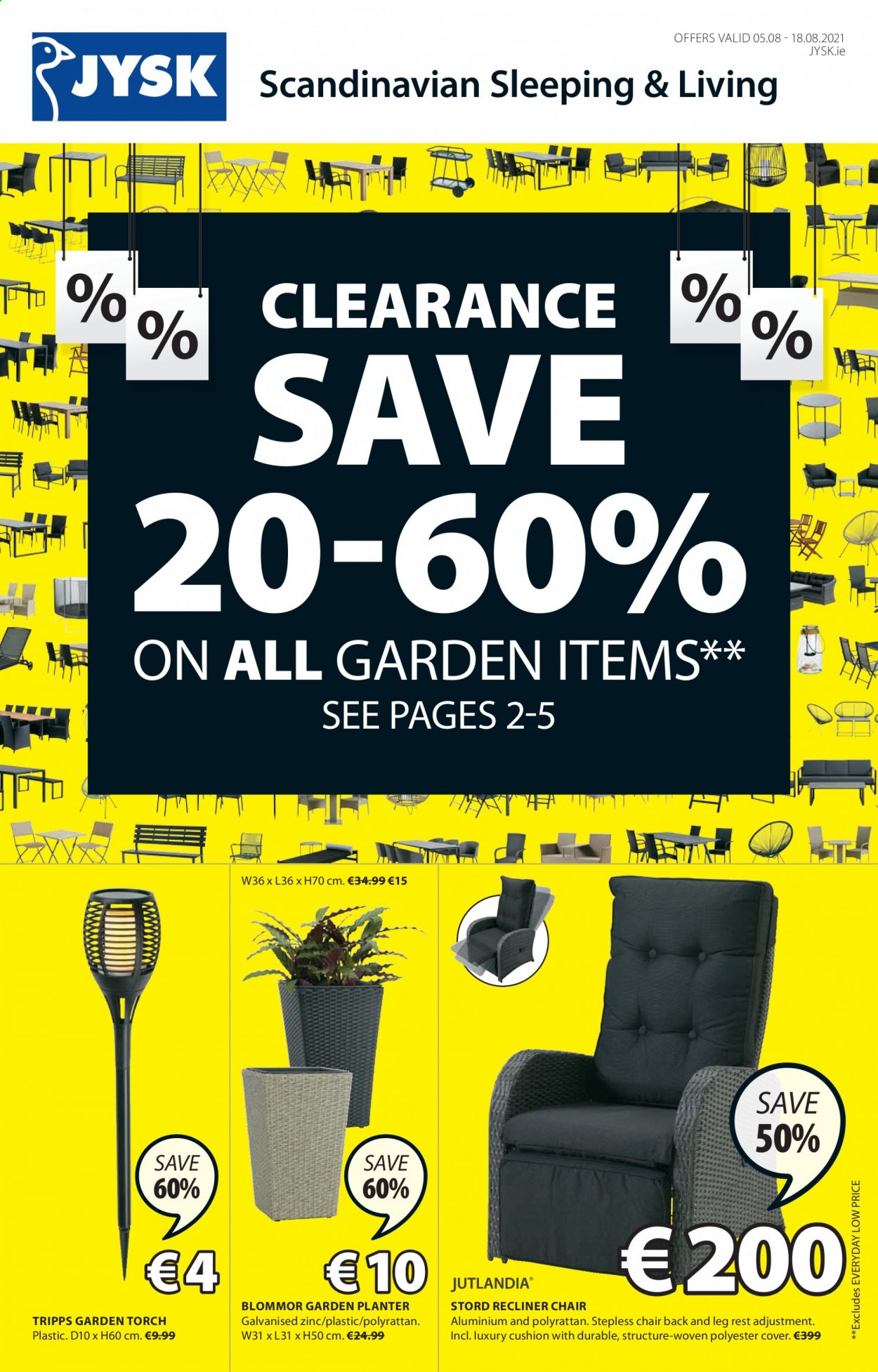 thumbnail - JYSK offer  - 05.08.2021 - 18.08.2021 - Sales products - chair, recliner chair, cushion, torch. Page 1.
