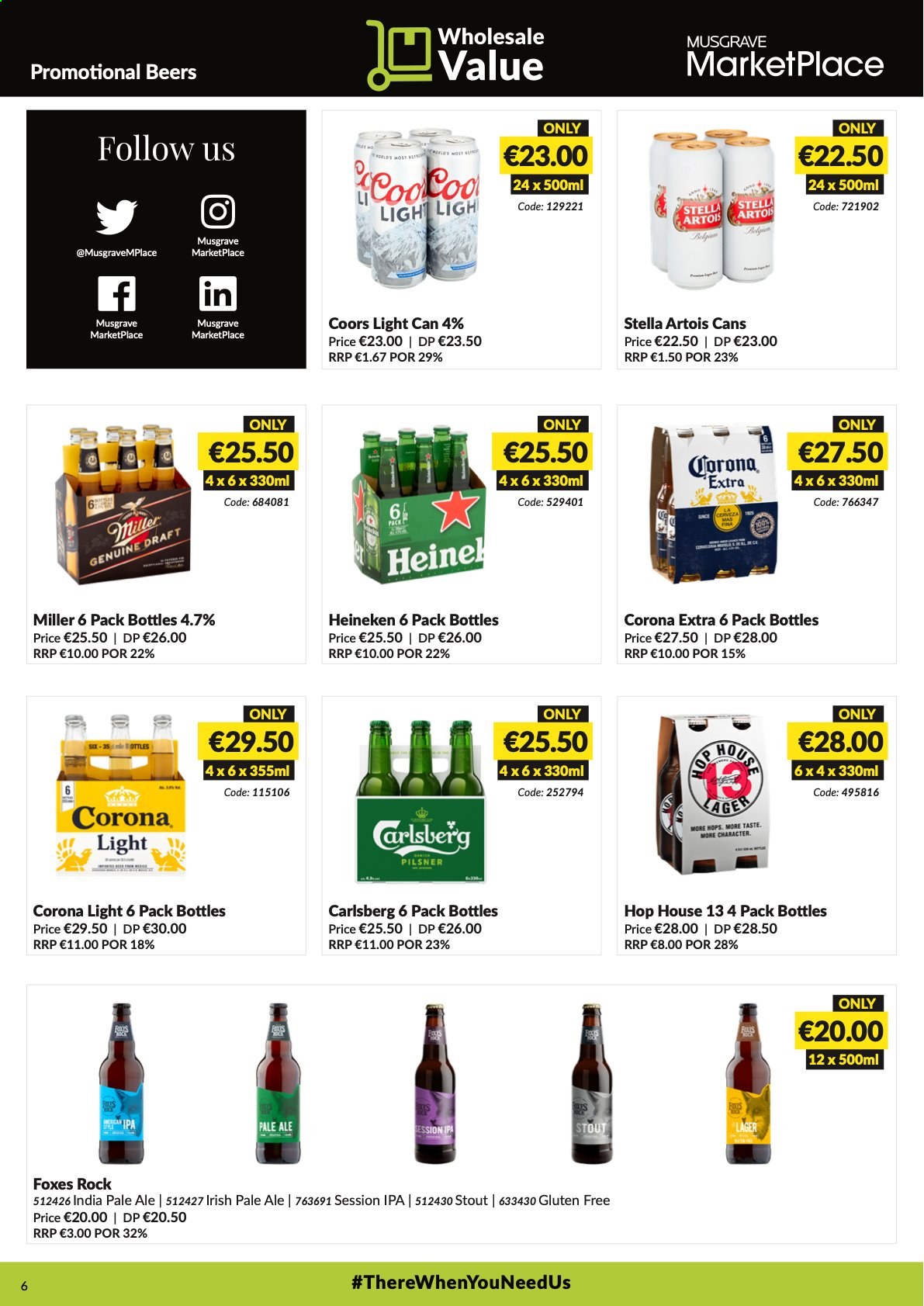 thumbnail - MUSGRAVE Market Place offer  - 29.08.2021 - 25.09.2021 - Sales products - beer, Corona Extra, Heineken, Carlsberg, Miller, Lager, IPA, Stella Artois, Coors. Page 6.