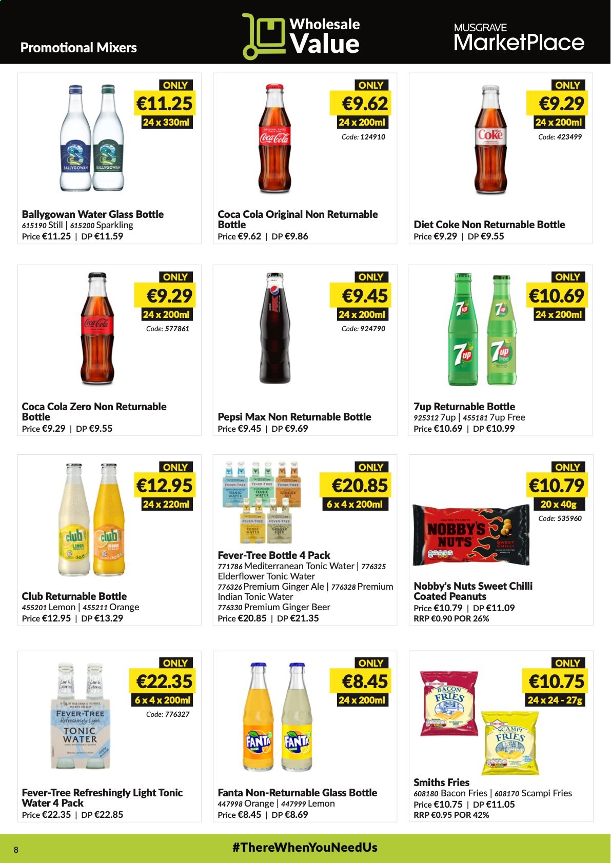 thumbnail - MUSGRAVE Market Place offer  - 29.08.2021 - 25.09.2021 - Sales products - oranges, bacon, potato fries, Coca-Cola, ginger ale, Pepsi, Fanta, Pepsi Max, tonic, Diet Coke, Coca-Cola zero, 7UP, Ballygowan, beer, ginger beer. Page 8.