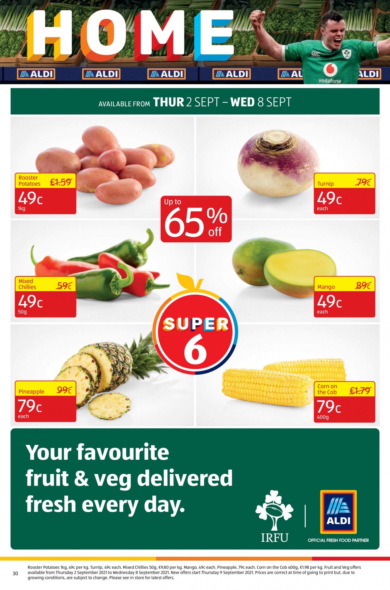 thumbnail - Aldi offer  - 02.09.2021 - 08.09.2021 - Sales products - corn, potatoes, mango, pineapple. Page 30.