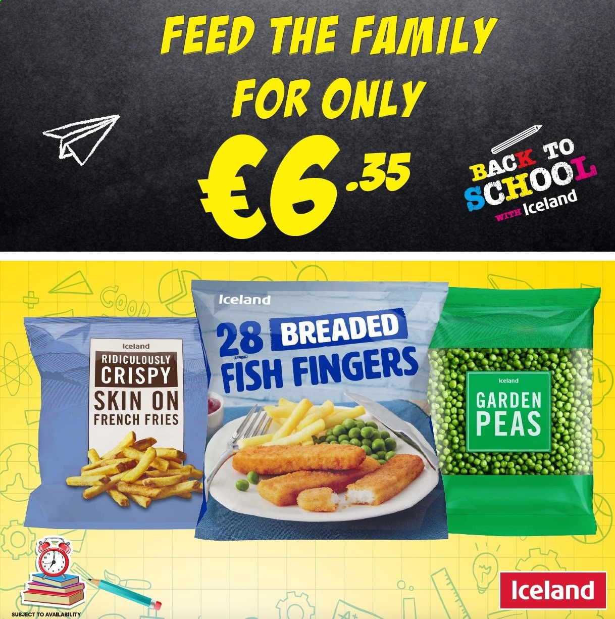 thumbnail - Iceland offer  - Sales products - peas, fish, fish fingers, fish sticks, breaded fish, potato fries, french fries. Page 4.