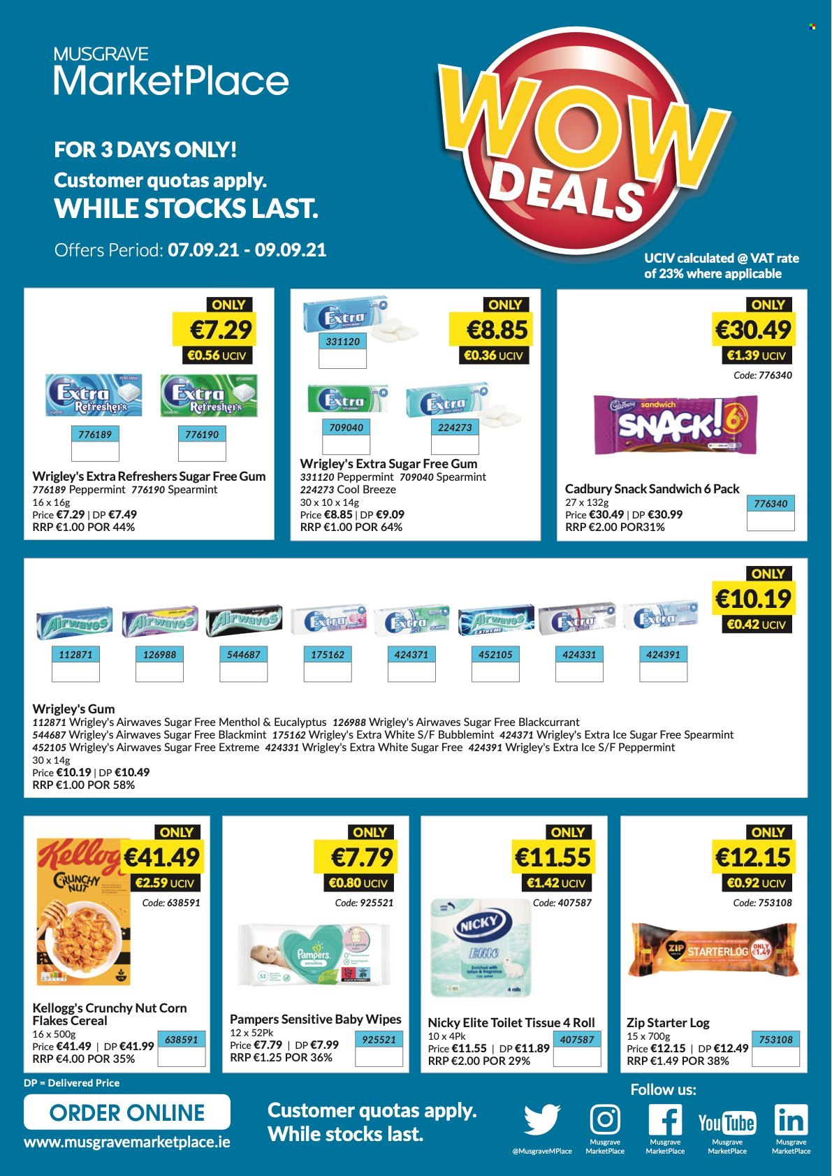 thumbnail - MUSGRAVE Market Place offer  - 07.09.2021 - 09.09.2021 - Sales products - sandwich, snack, Kellogg's, Cadbury, cereals, corn flakes. Page 1.
