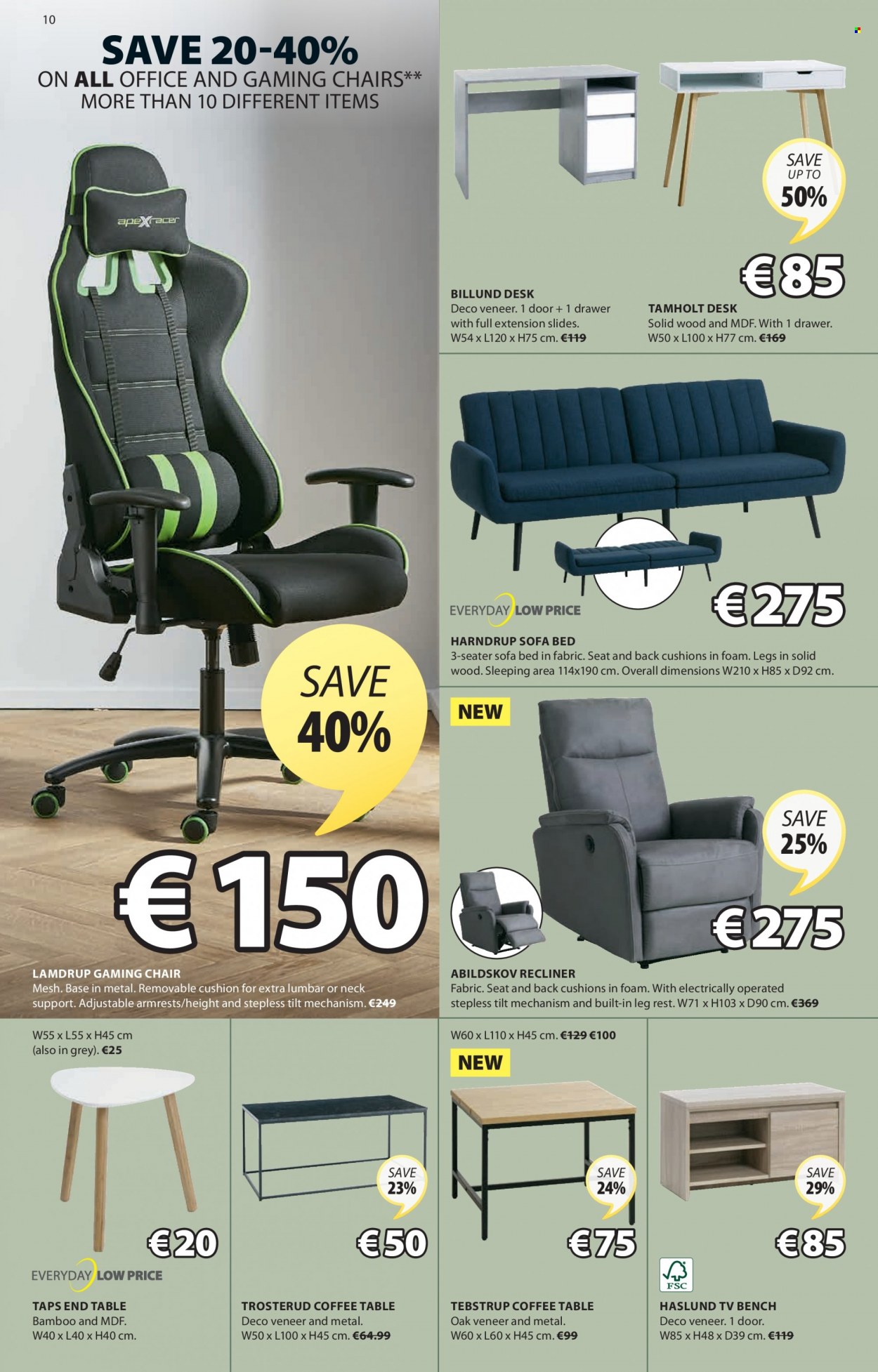 thumbnail - JYSK offer  - 09.09.2021 - 22.09.2021 - Sales products - chair, bench, sofa, sofa bed, recliner chair, coffee table, end table, tv bench, bed, cushion. Page 10.