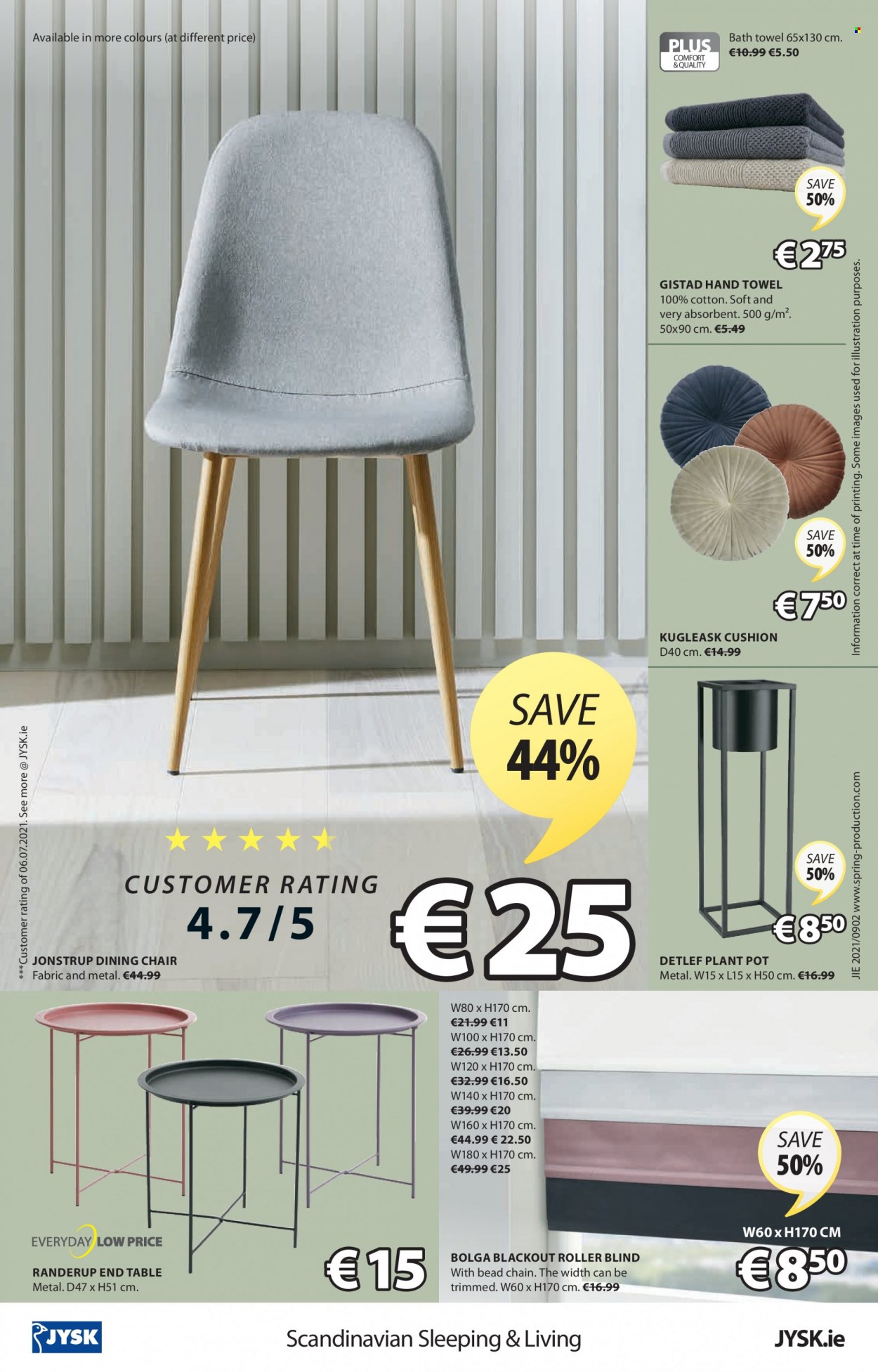 thumbnail - JYSK offer  - 09.09.2021 - 22.09.2021 - Sales products - chair, dining chair, end table, cushion, pot, chair pad, bath towel, towel, hand towel, plant pot, blackout. Page 16.
