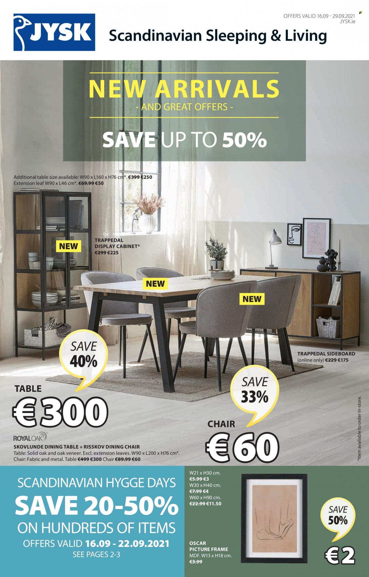 thumbnail - JYSK offer  - 16.09.2021 - 29.09.2021 - Sales products - cabinet, dining table, table, chair, dining chair, sideboard, picture frame, chair pad. Page 1.