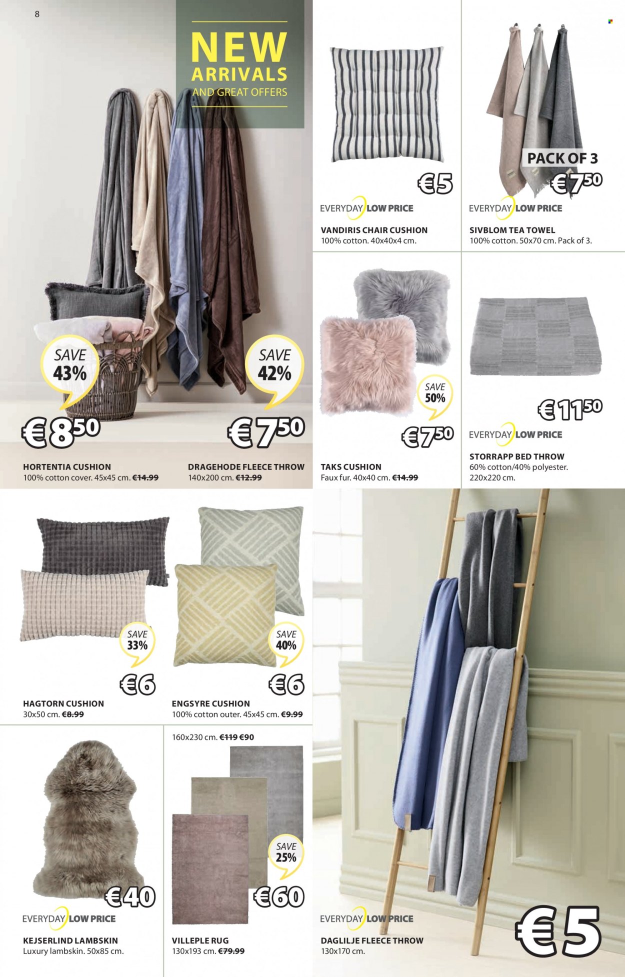 thumbnail - JYSK offer  - 16.09.2021 - 29.09.2021 - Sales products - chair, cushion, tea towels, fleece throw, rug. Page 8.